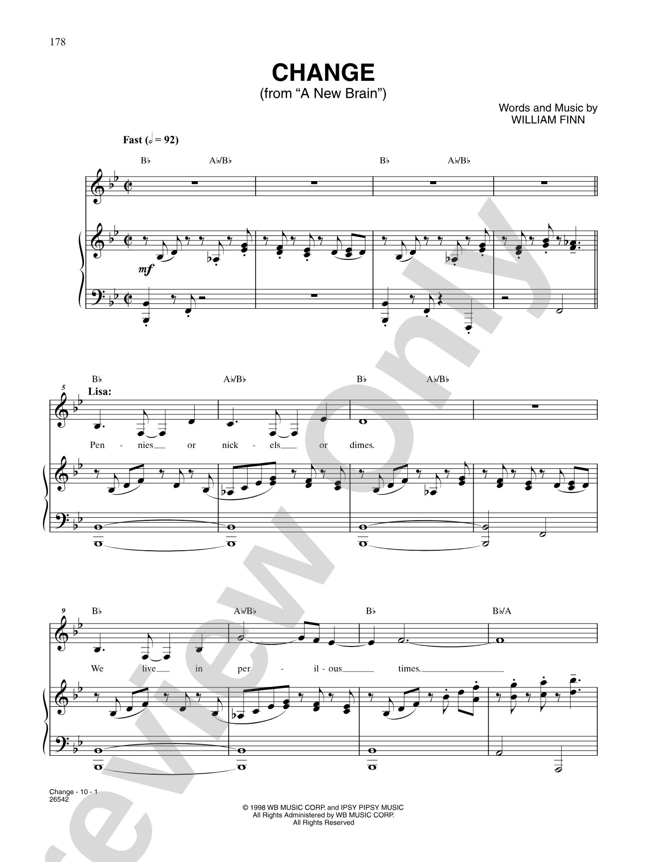 Change (From "A New Brain"): Piano/Vocal/Chords