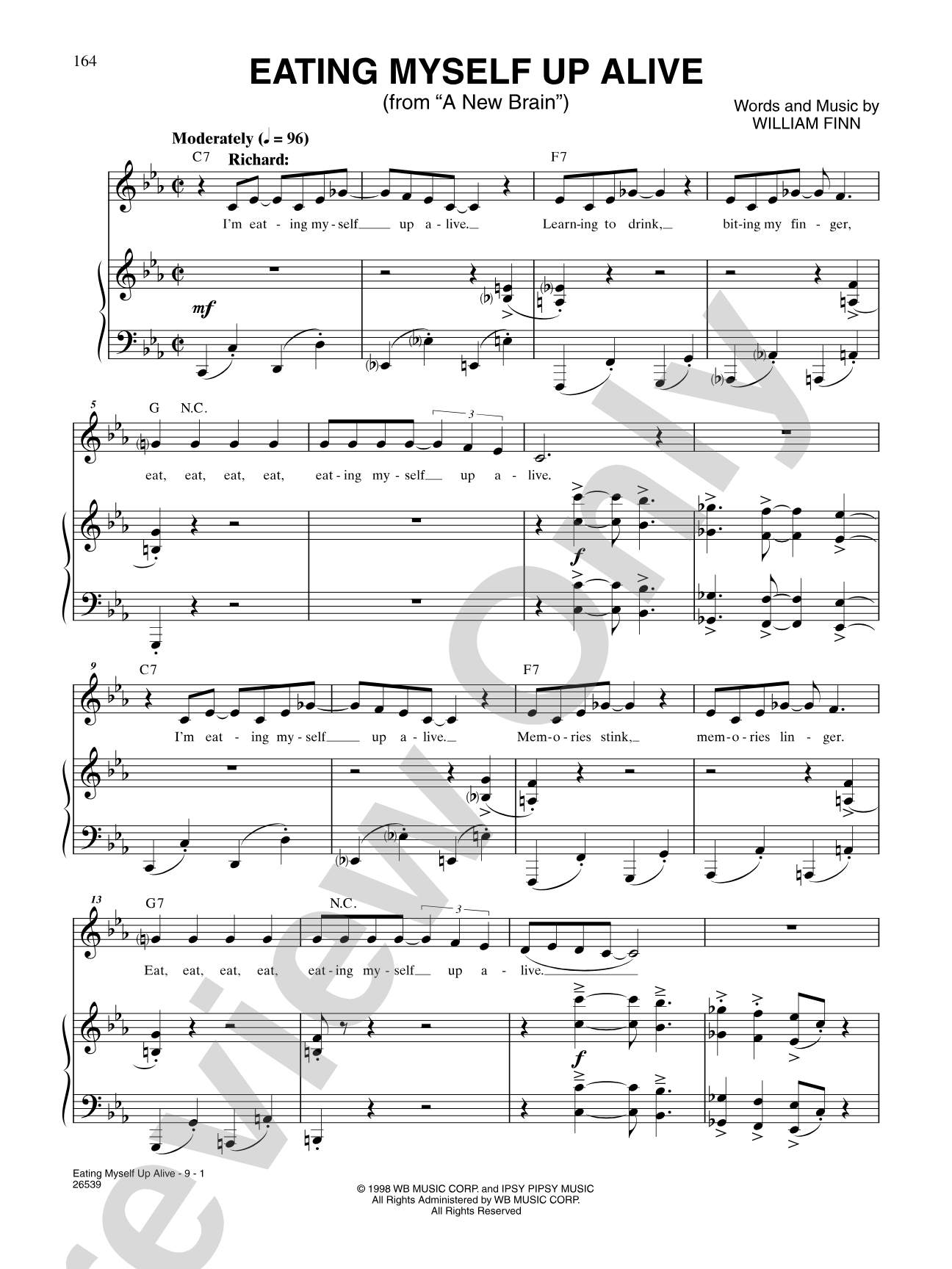 Eating Myself Up Alive (From "A New Brain"): Piano/Vocal/Chords