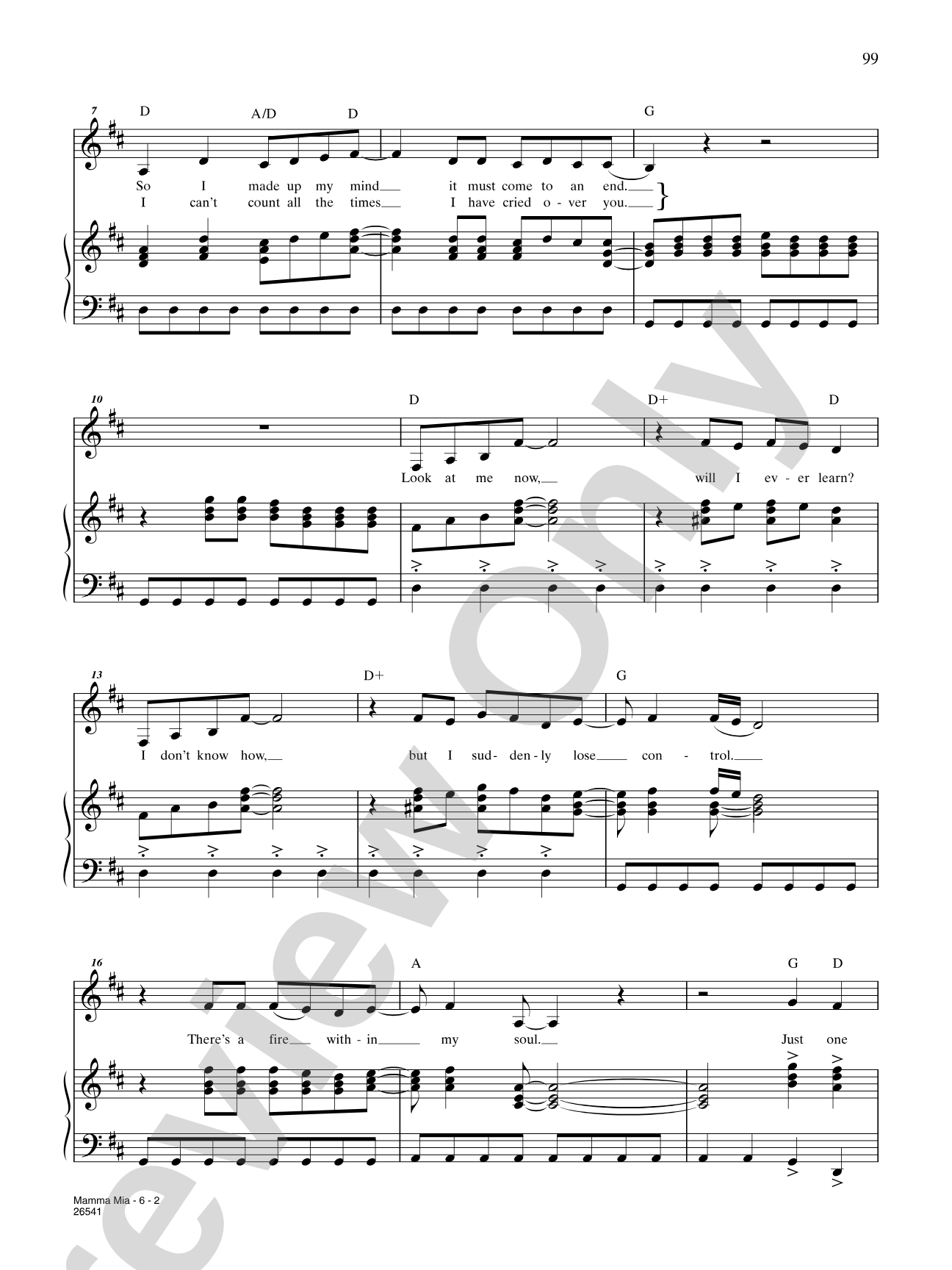 Mamma Mia (From "Mamma Mia!"): Piano/Vocal/Chords