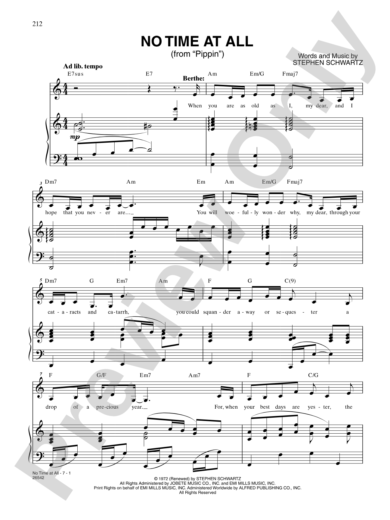 No Time at All (From "Pippin"): Piano/Vocal/Chords