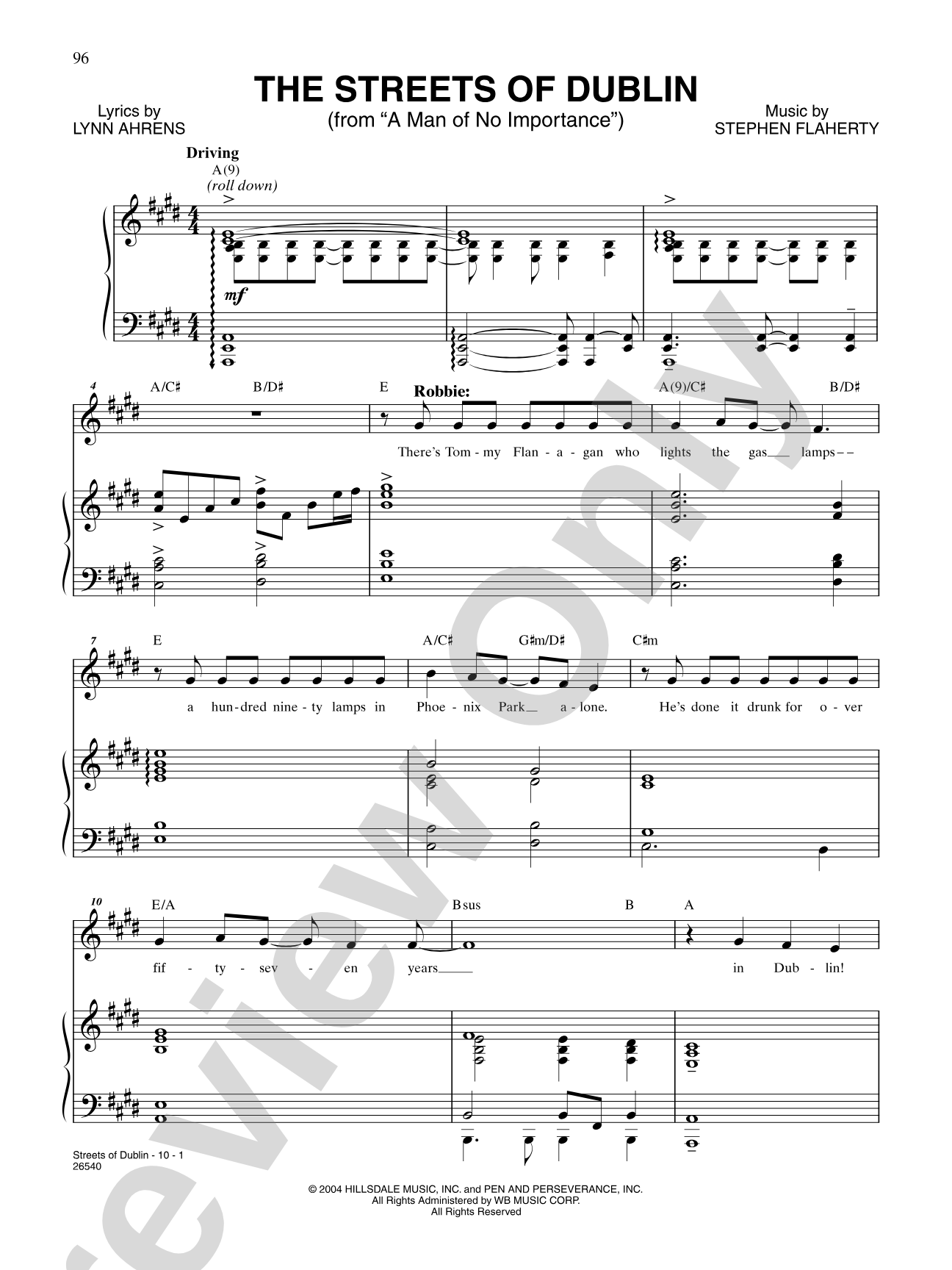 The Streets of Dublin (From "A Man of No Importance"): Piano/Vocal/Chords