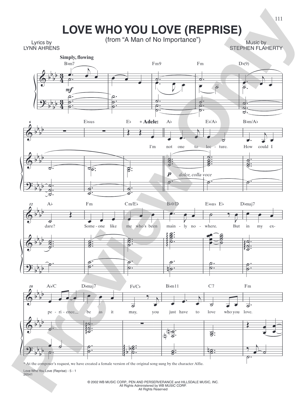 Love Who You Love (From "A Man of No Importance"): Piano/Vocal/Chords