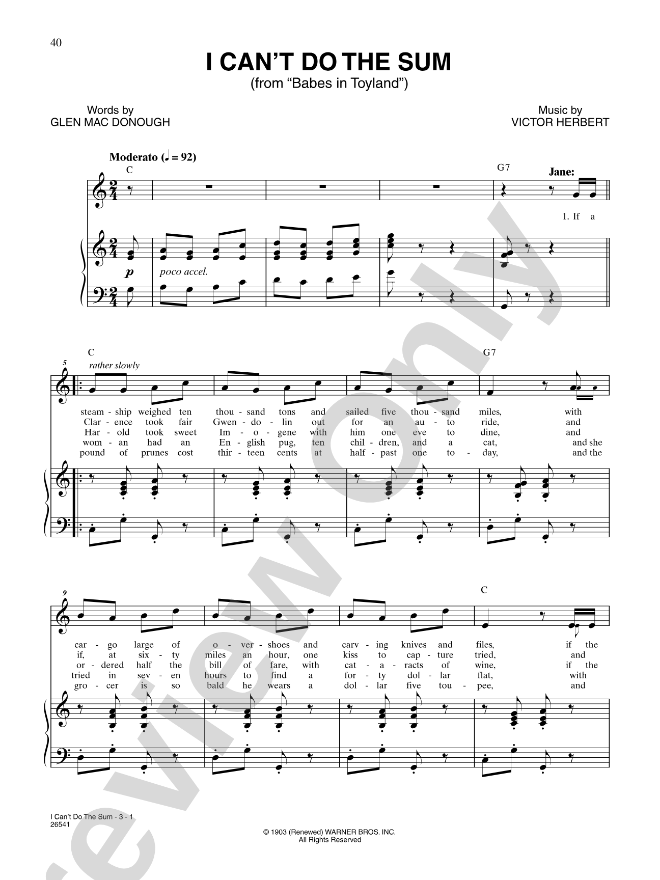 I Can't Do the Sum (From "Babes in Toyland"): Piano/Vocal/Chords
