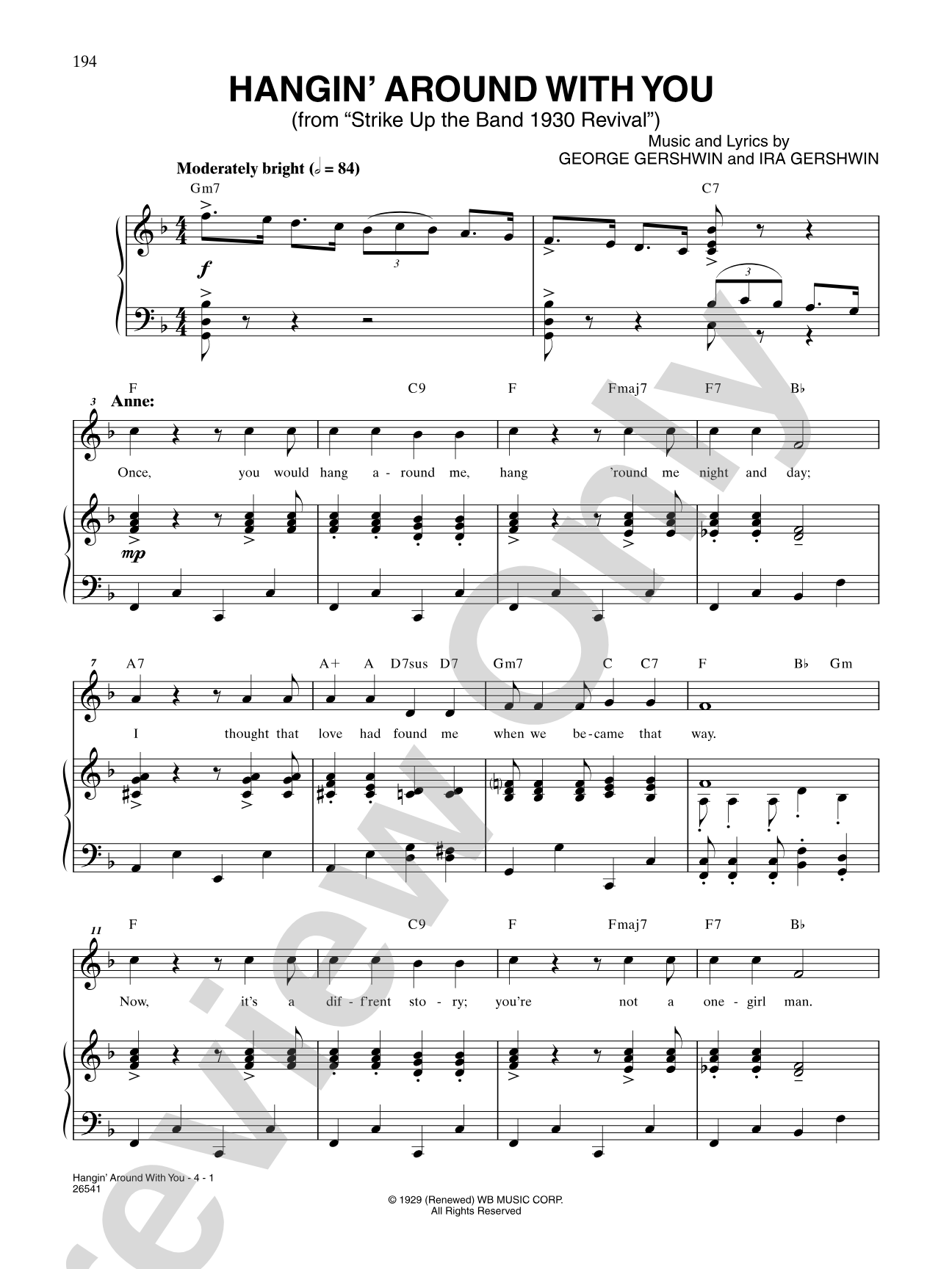 Hangin' Around with You (From "Strike Up the Band"): Piano/Vocal/Chords