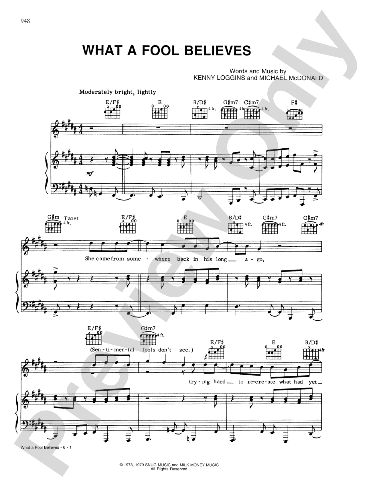 What a Fool Believes: Piano/Vocal/Chords