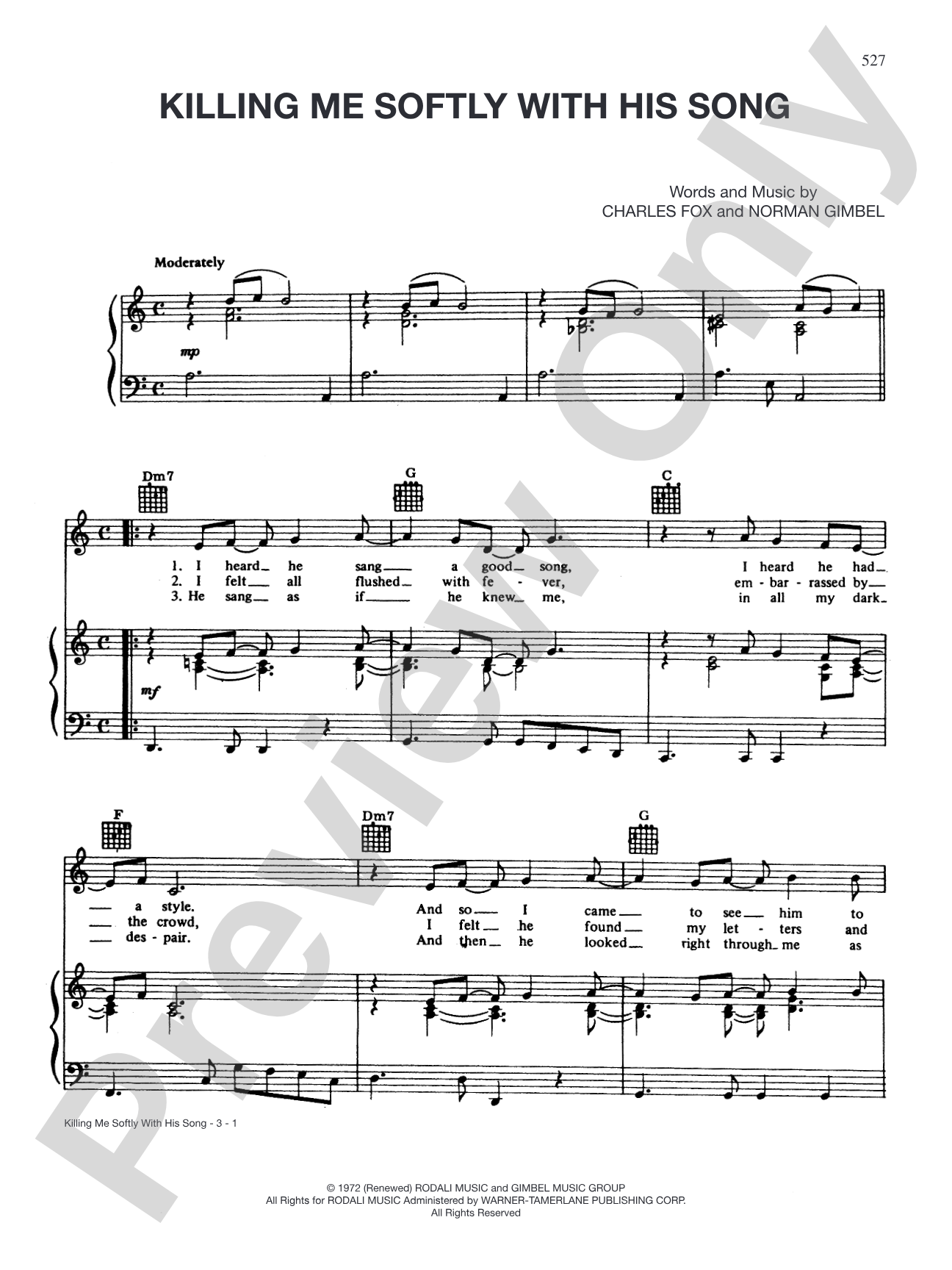 Killing Me Softly with His Song: Piano/Vocal/Chords