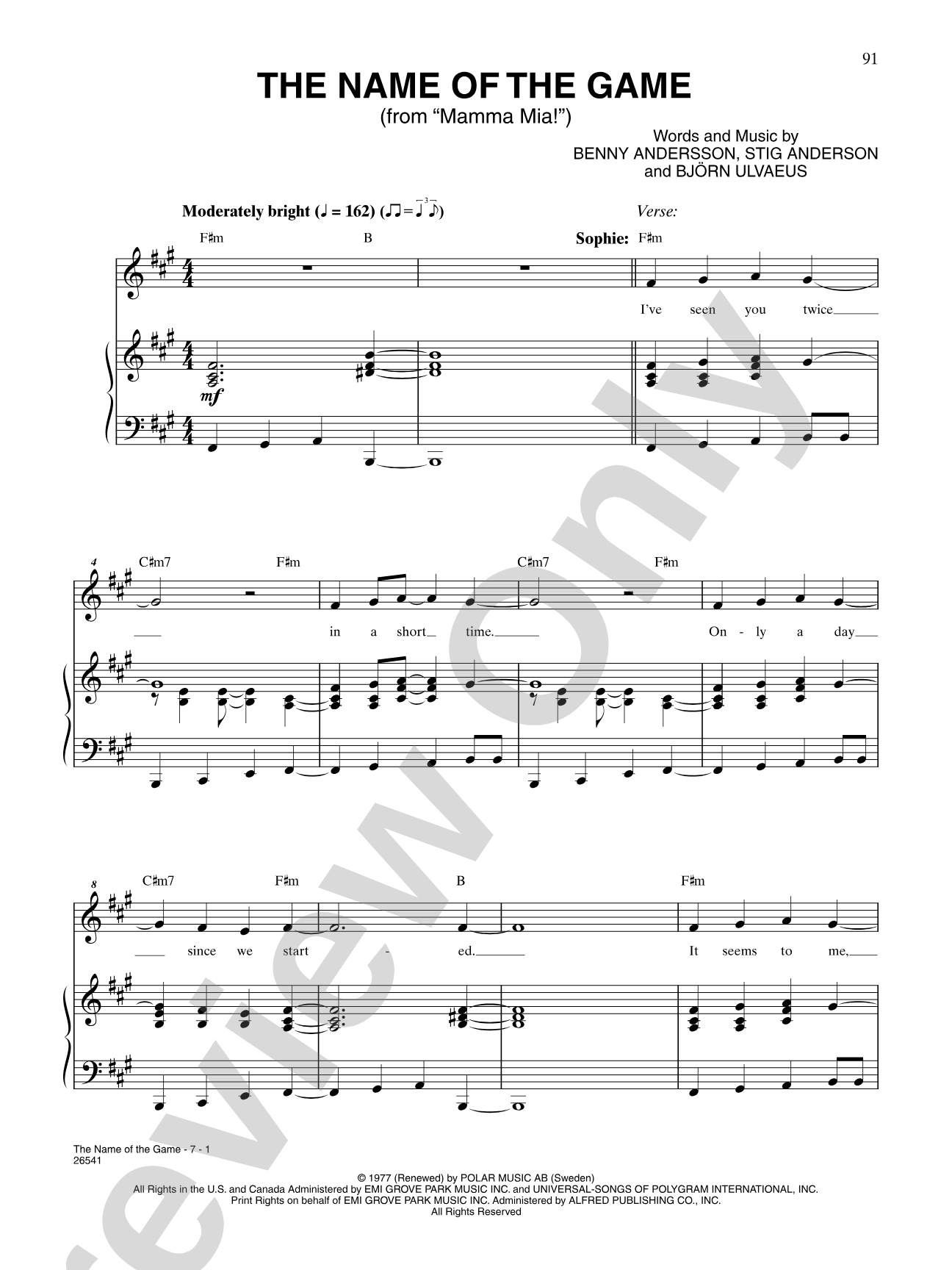 The Name of the Game (From "Mamma Mia!"): Piano/Vocal/Chords