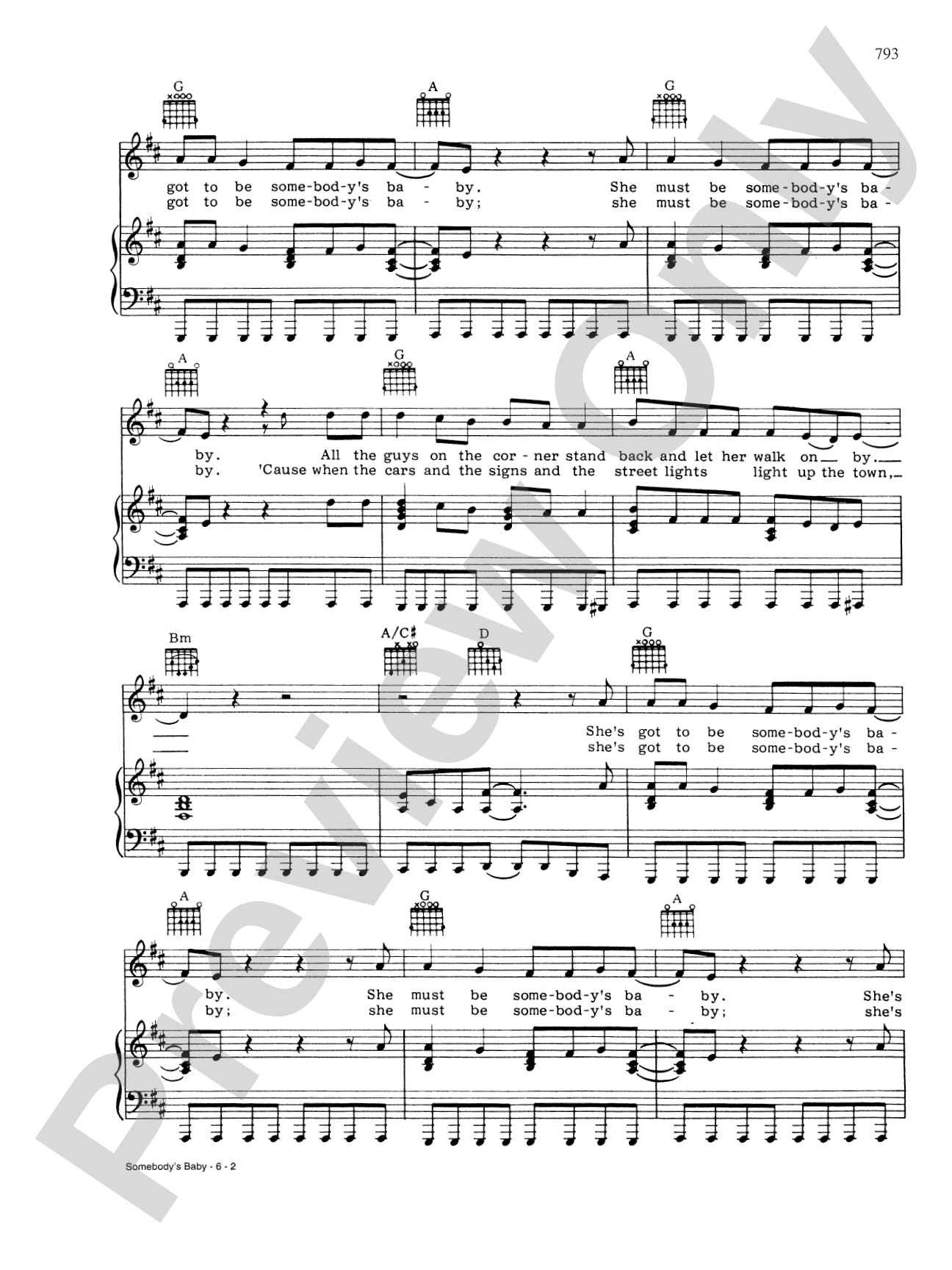 Somebody's Baby: Piano/Vocal/Chords