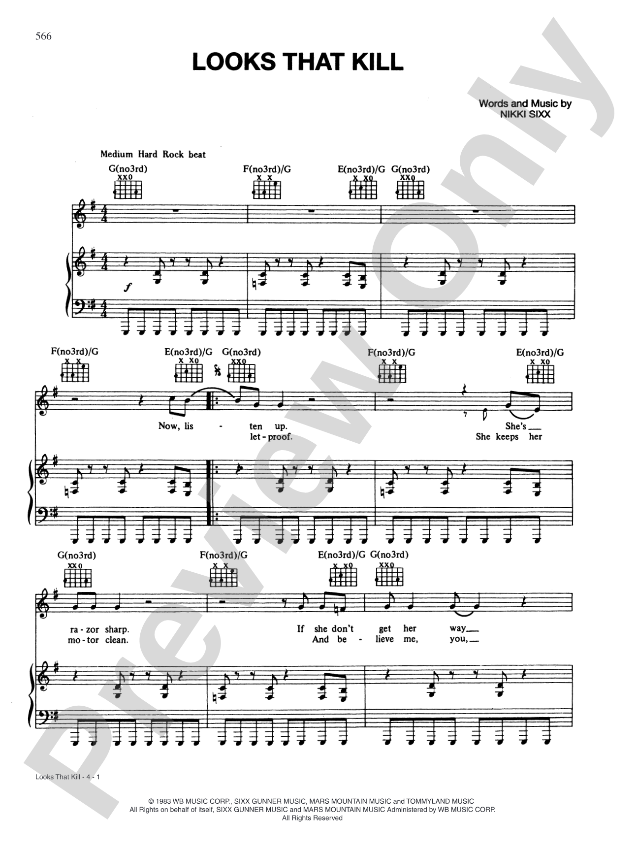 Looks That Kill: Piano/Vocal/Chords