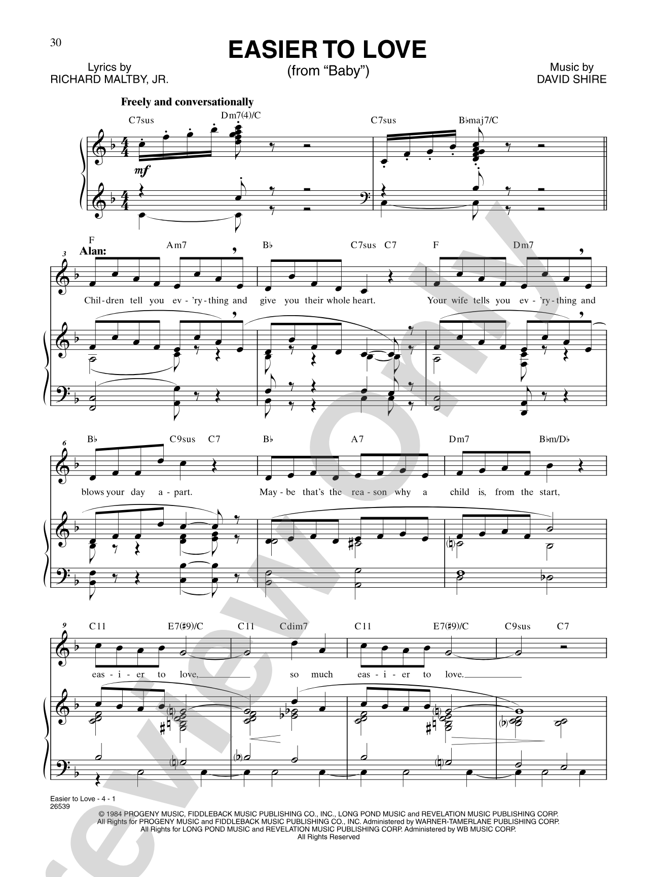 Easier to Love (From "Baby"): Piano/Vocal/Chords