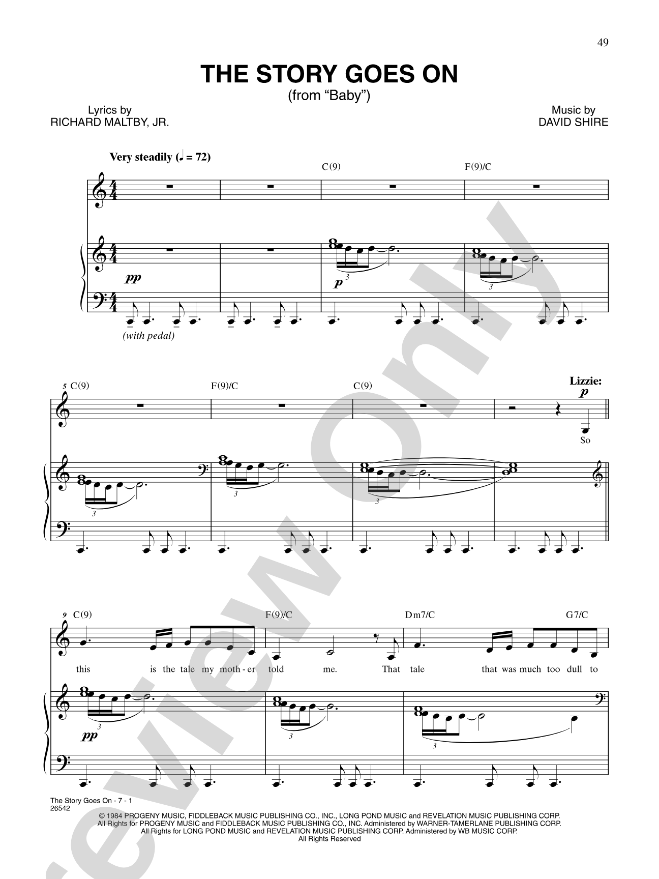 The Story Goes On (From "Baby"): Piano/Vocal/Chords