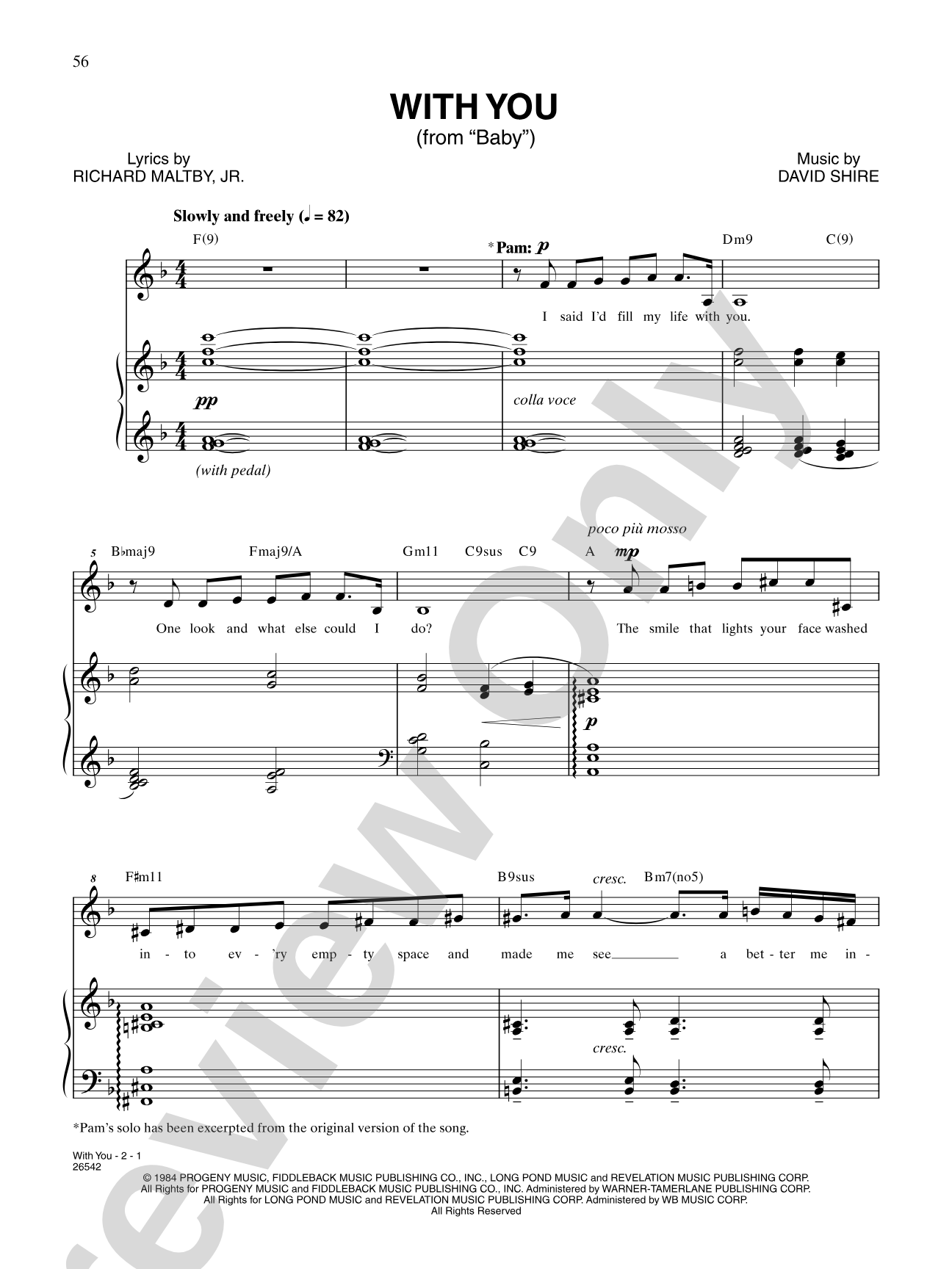 With You (From "Baby"): Piano/Vocal/Chords
