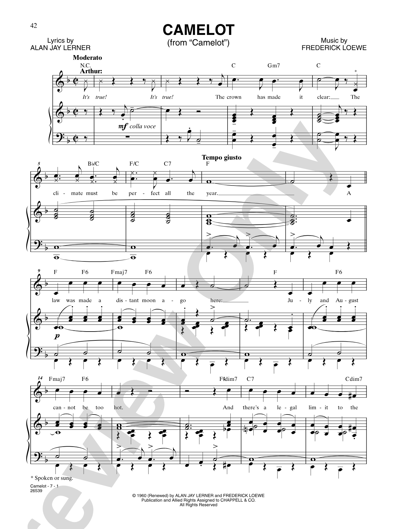 Camelot (From "Camelot"): Piano/Vocal/Chords