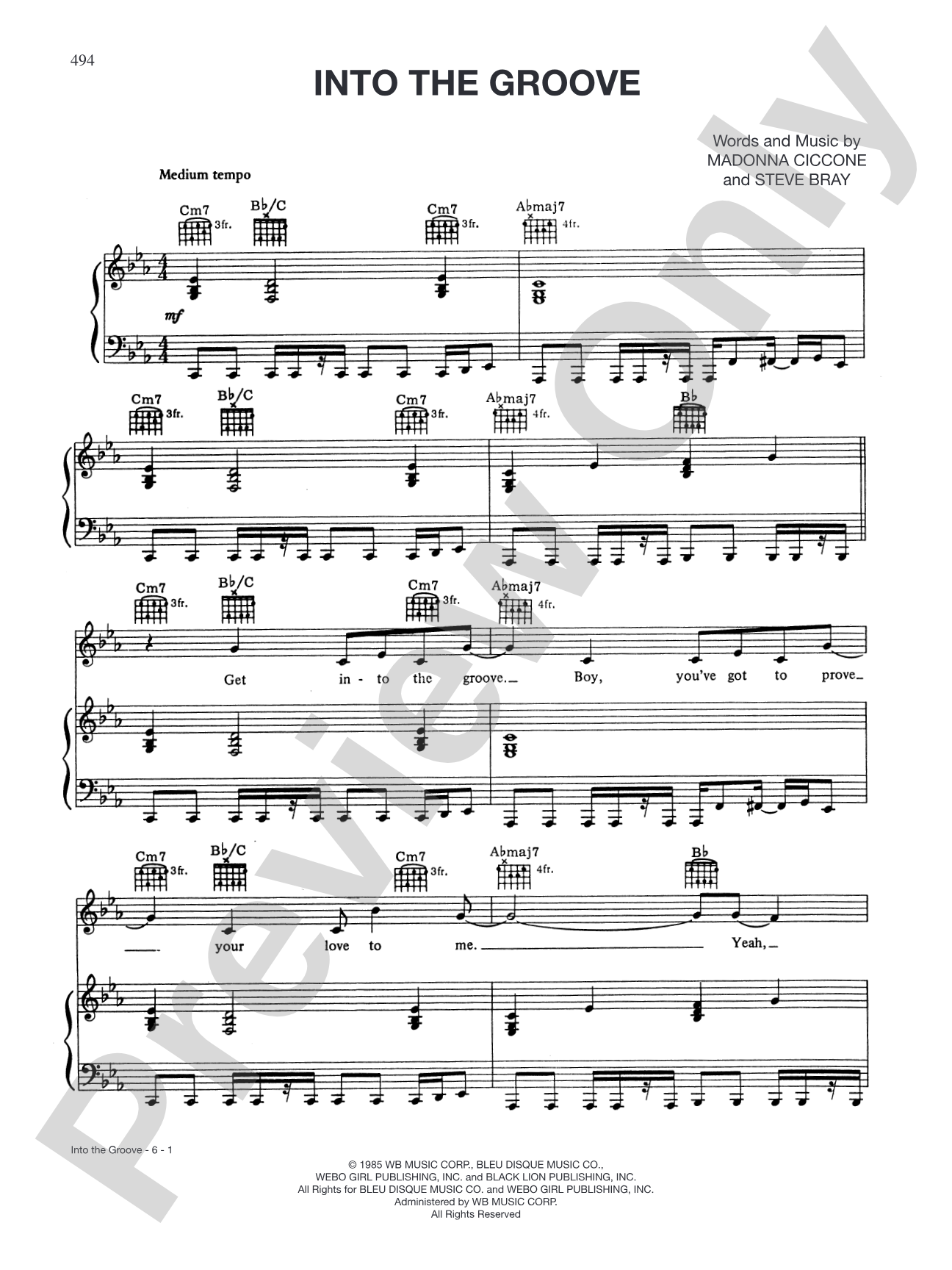 Into the Groove: Piano/Vocal/Chords