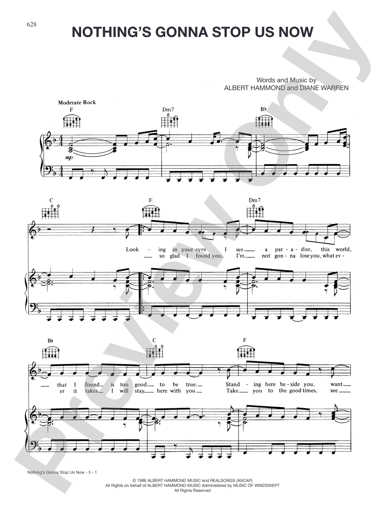 Nothing's Gonna Stop Us Now: Piano/Vocal/Chords