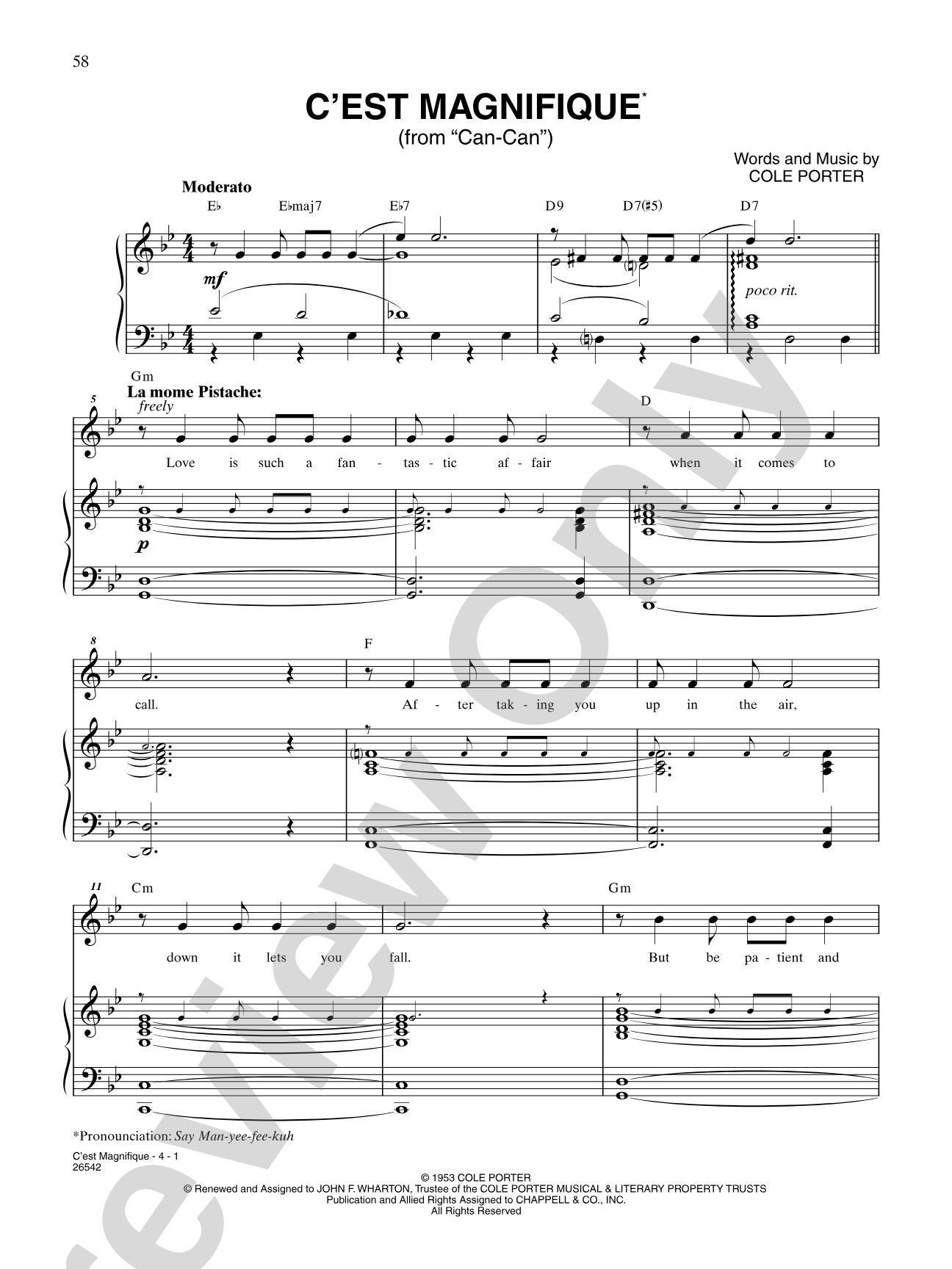 C'est Magnifique (From "Can-Can"): Piano/Vocal/Chords