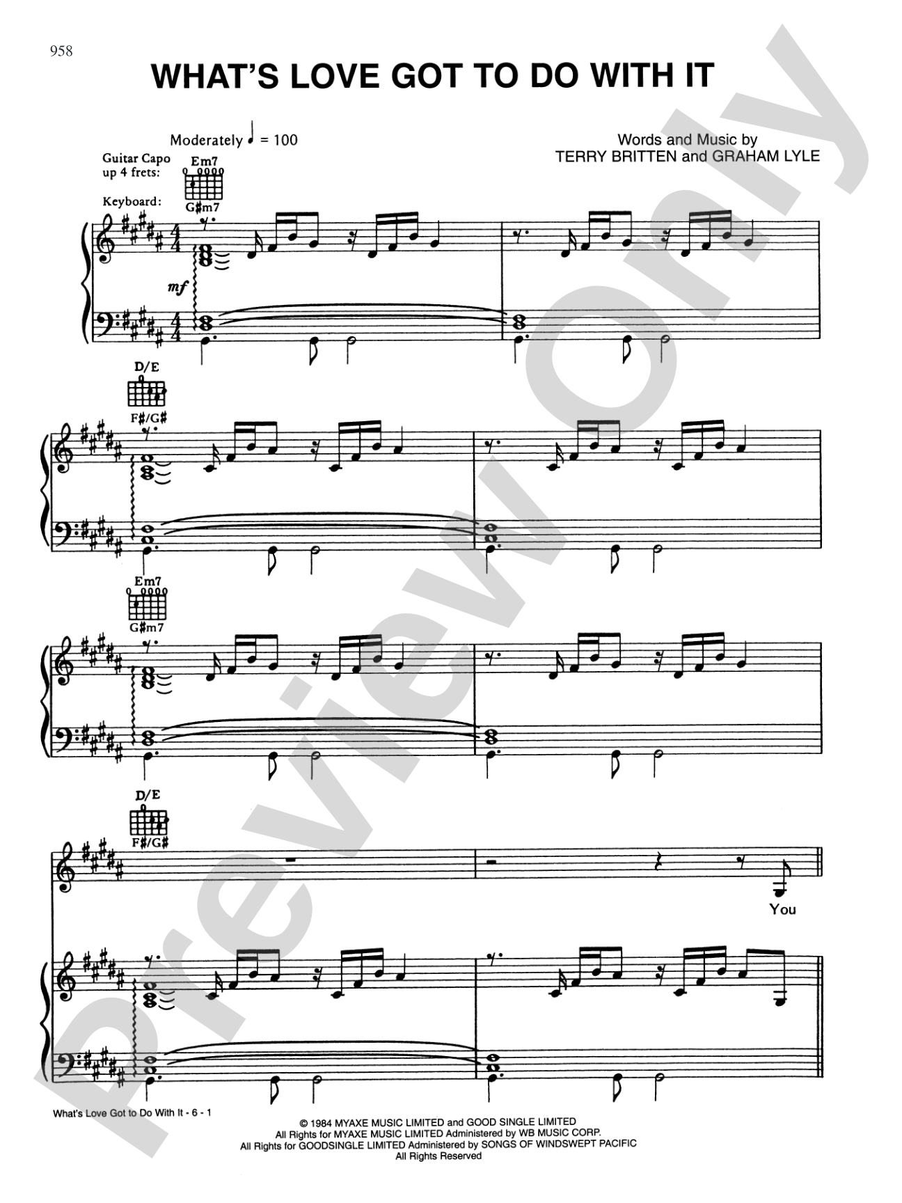 What's Love Got to Do with It: Piano/Vocal/Chords