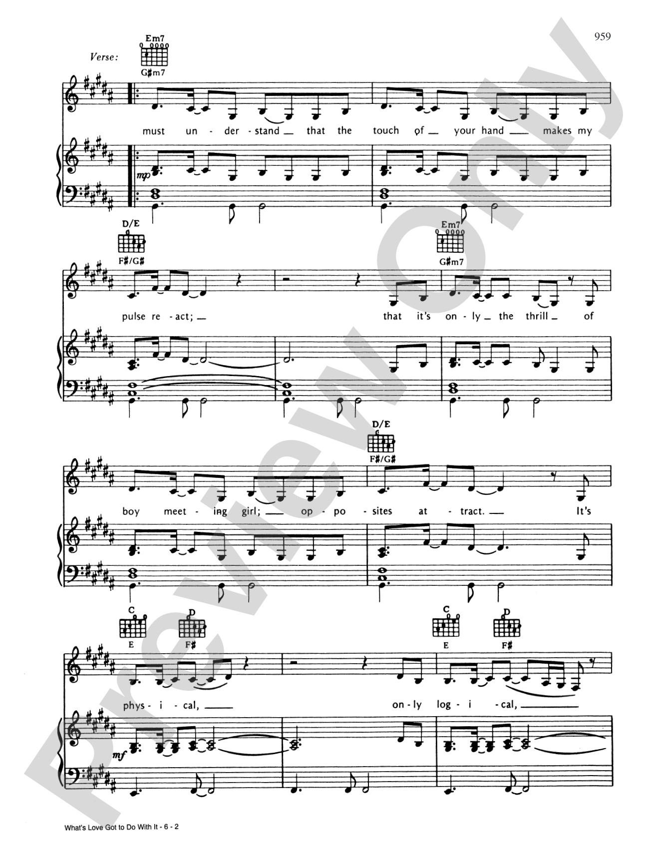 What's Love Got to Do with It: Piano/Vocal/Chords