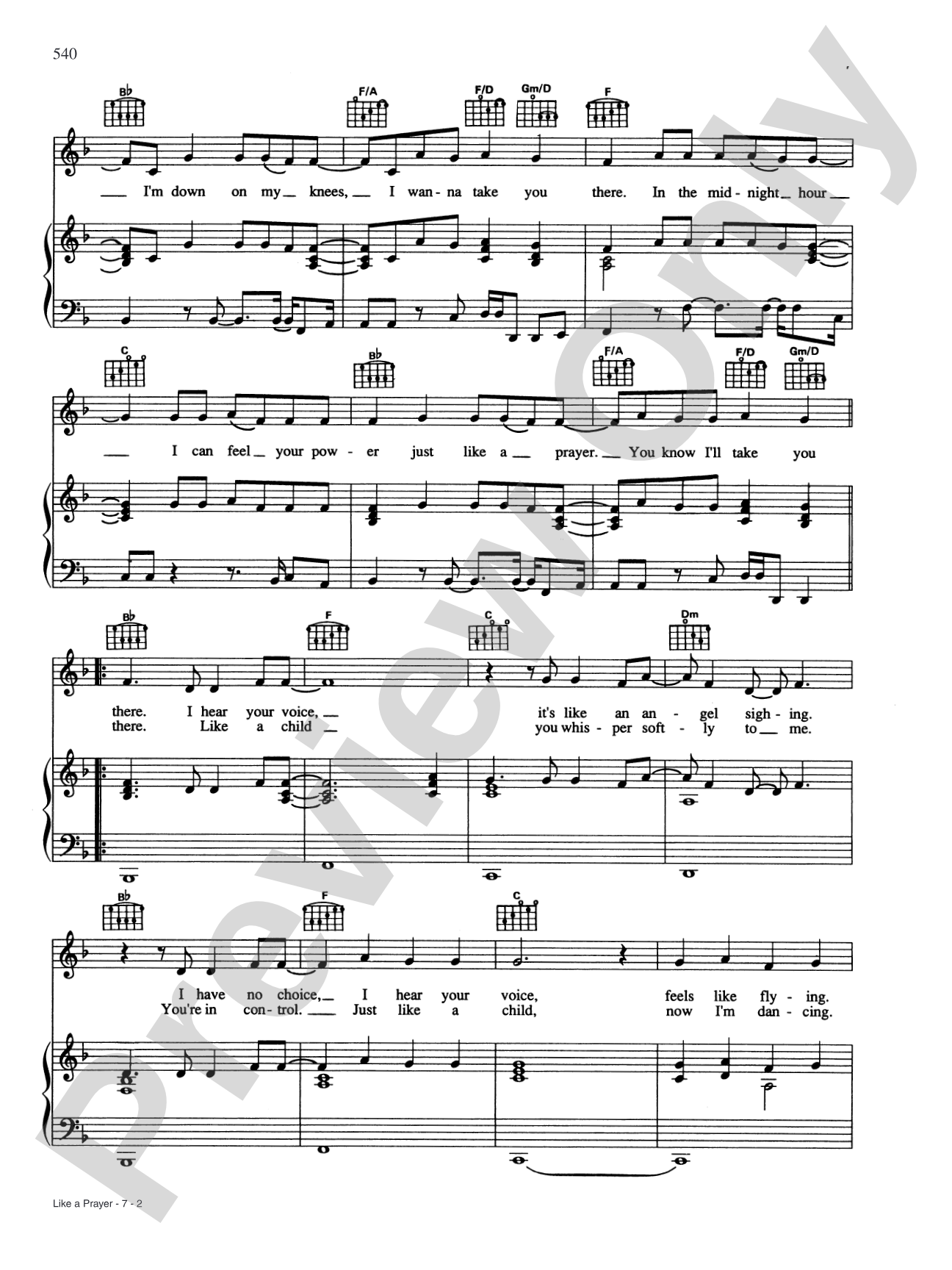 Like a Prayer: Piano/Vocal/Chords