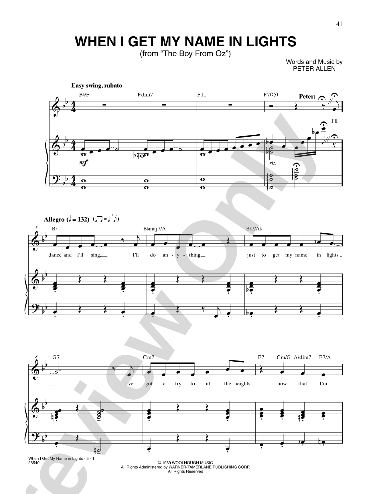 When I Get My Name in Lights (From "The Boy from Oz"): Piano/Vocal/Chords