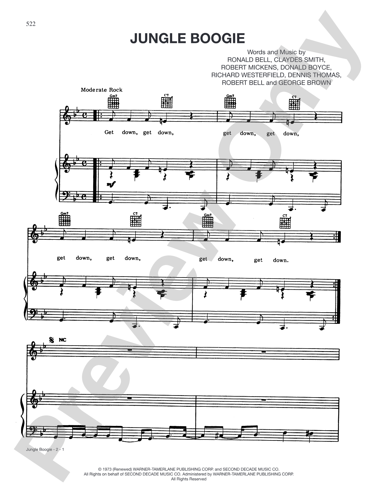 Jungle Boogie: Piano/Vocal/Chords