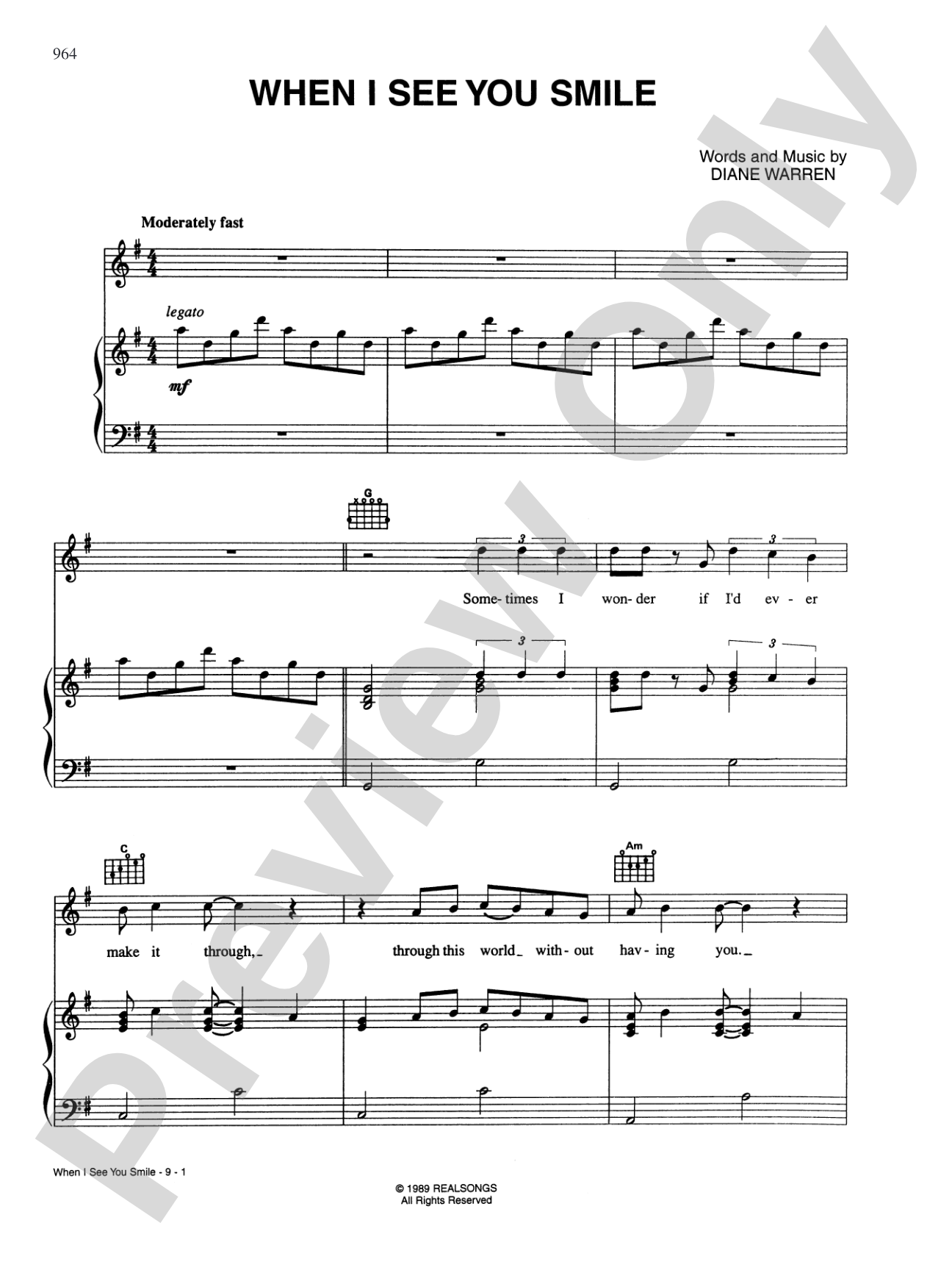 When I See You Smile: Piano/Vocal/Chords