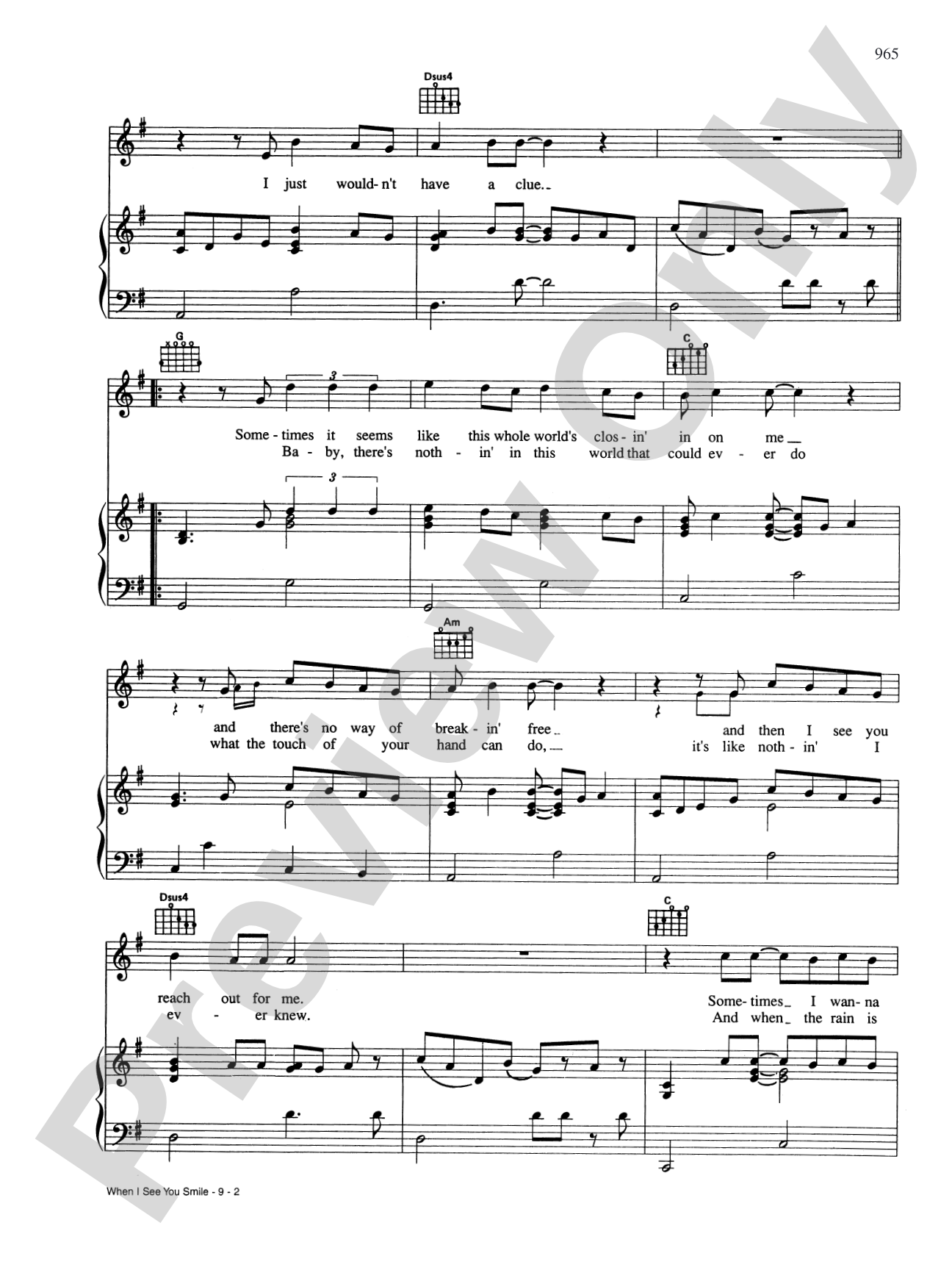 When I See You Smile: Piano/Vocal/Chords