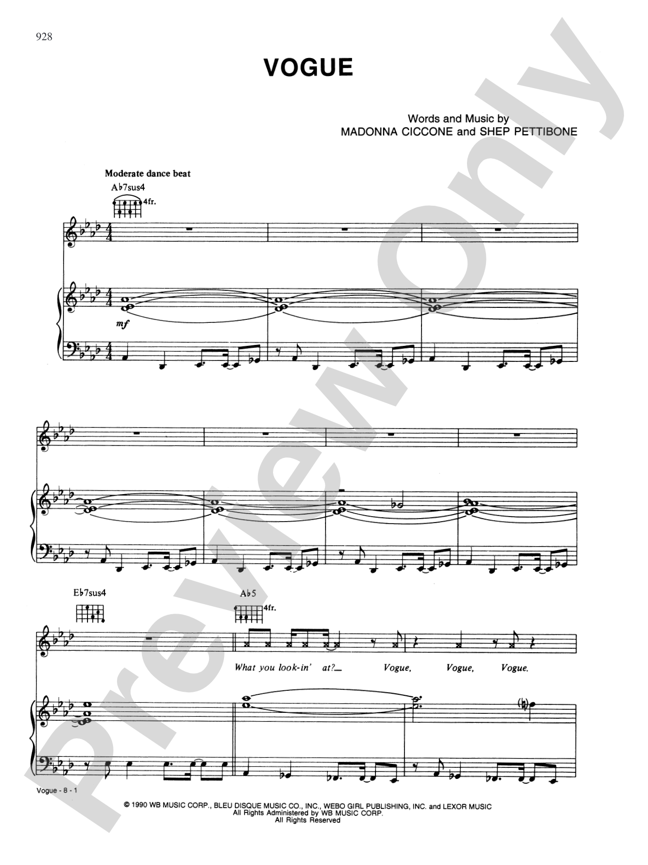 Vogue: Piano/Vocal/Chords