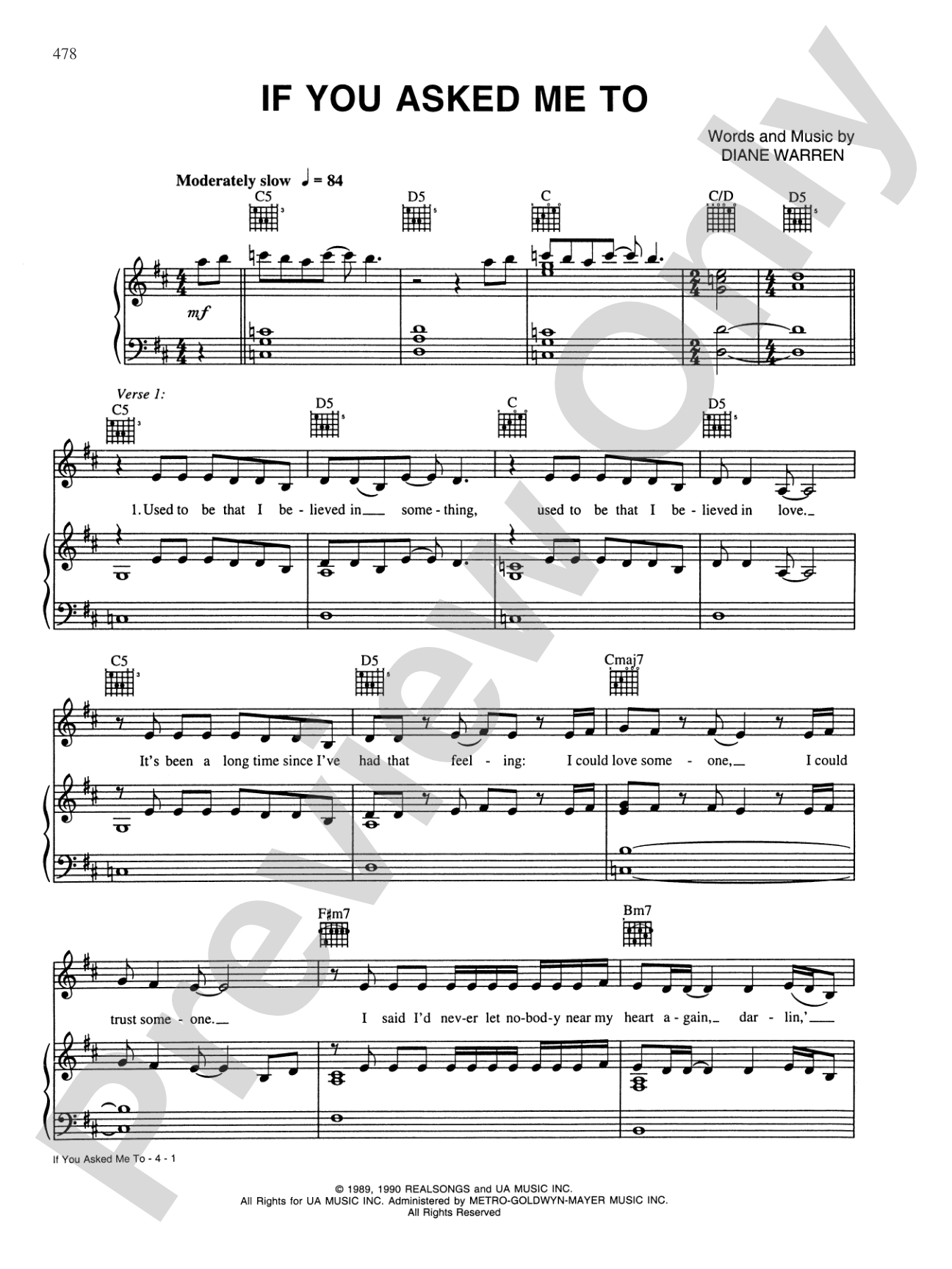 If You Asked Me To: Piano/Vocal/Chords