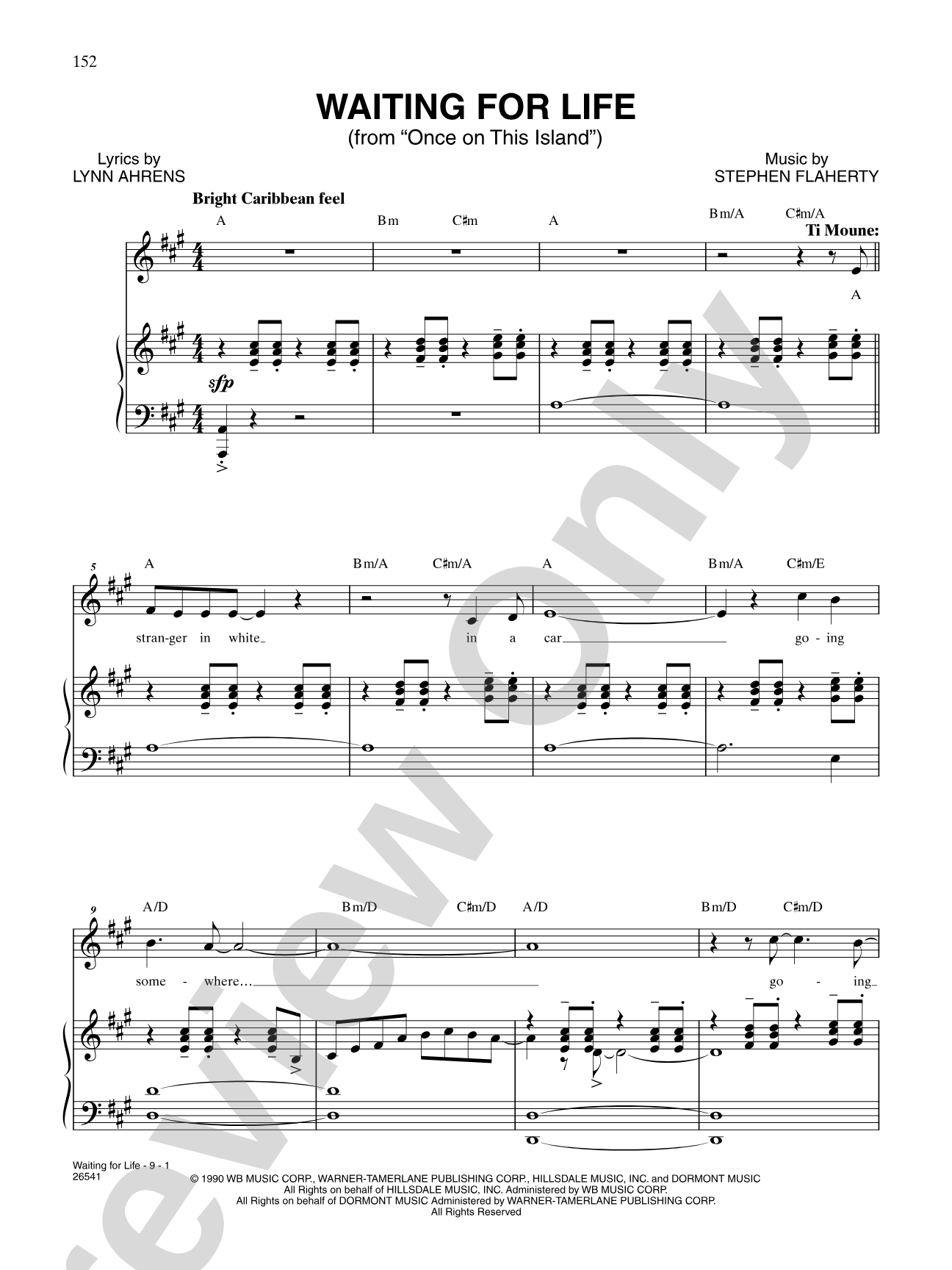 Waiting for Life (From "Once On This Island"): Piano/Vocal/Chords