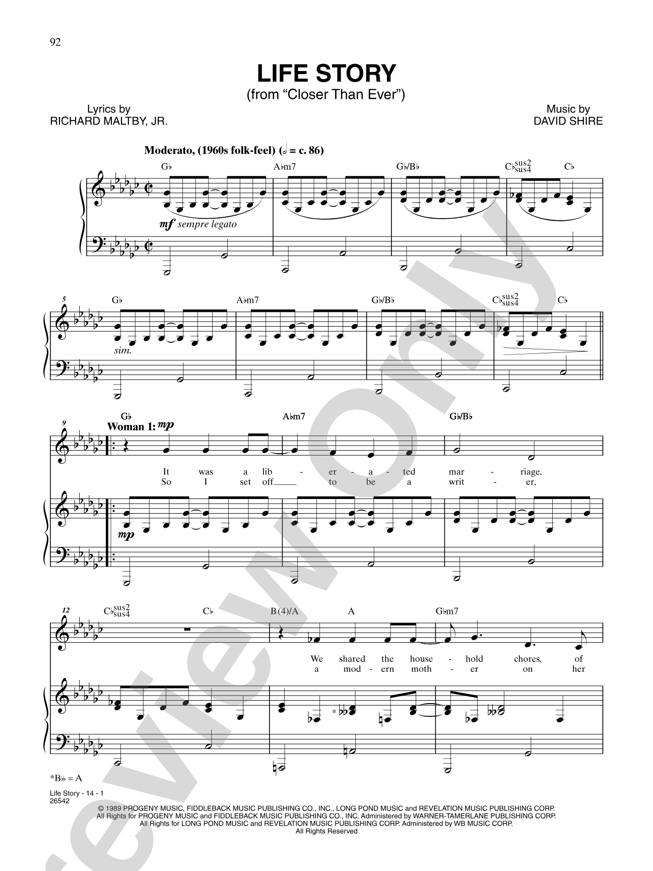 Life Story (From "Closer Than Ever"): Piano/Vocal/Chords