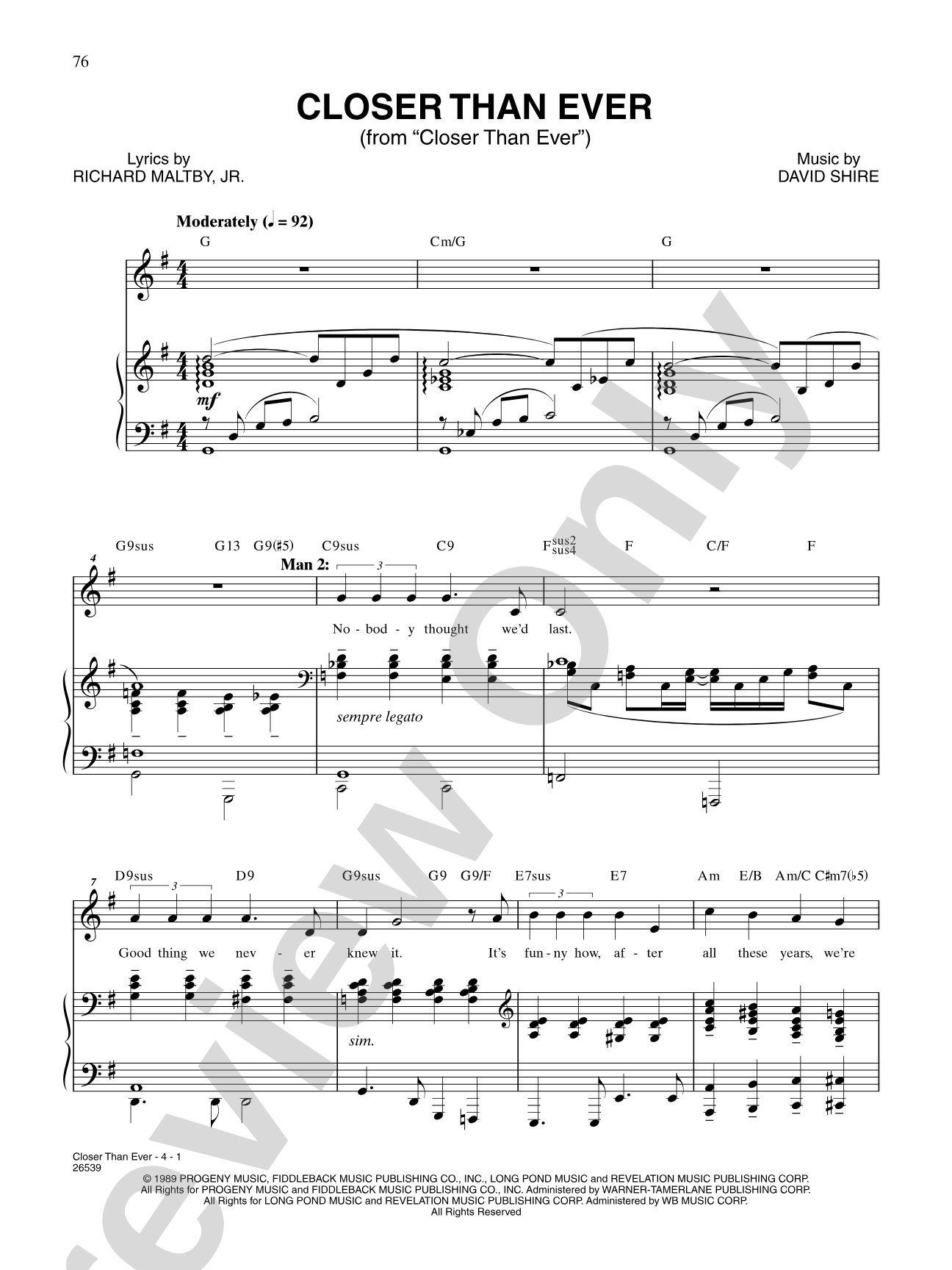 Closer Than Ever (From "Closer Than Ever"): Piano/Vocal/Chords