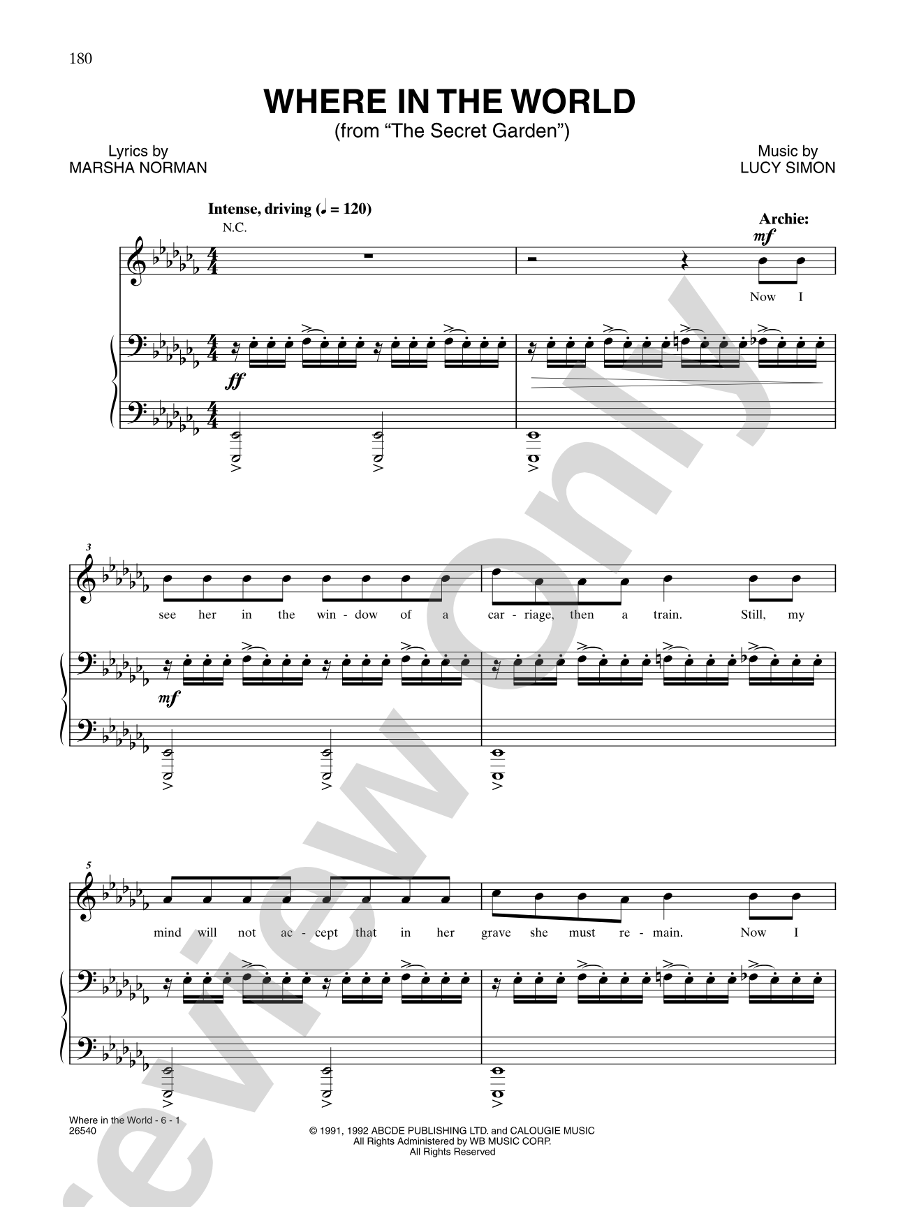 Where in the World (From "The Secret Garden"): Piano/Vocal/Chords