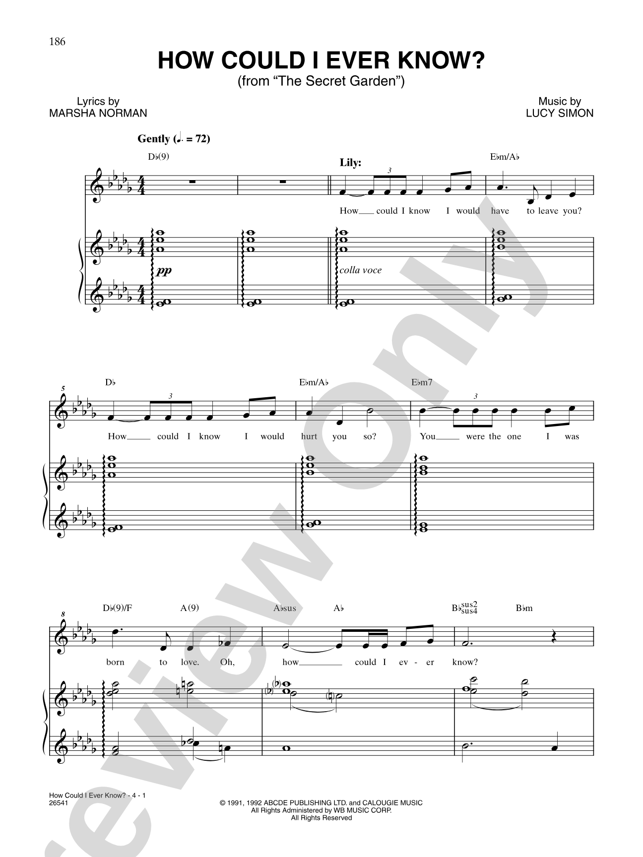 How Could I Ever Know? (From "The Secret Garden"): Piano/Vocal/Chords