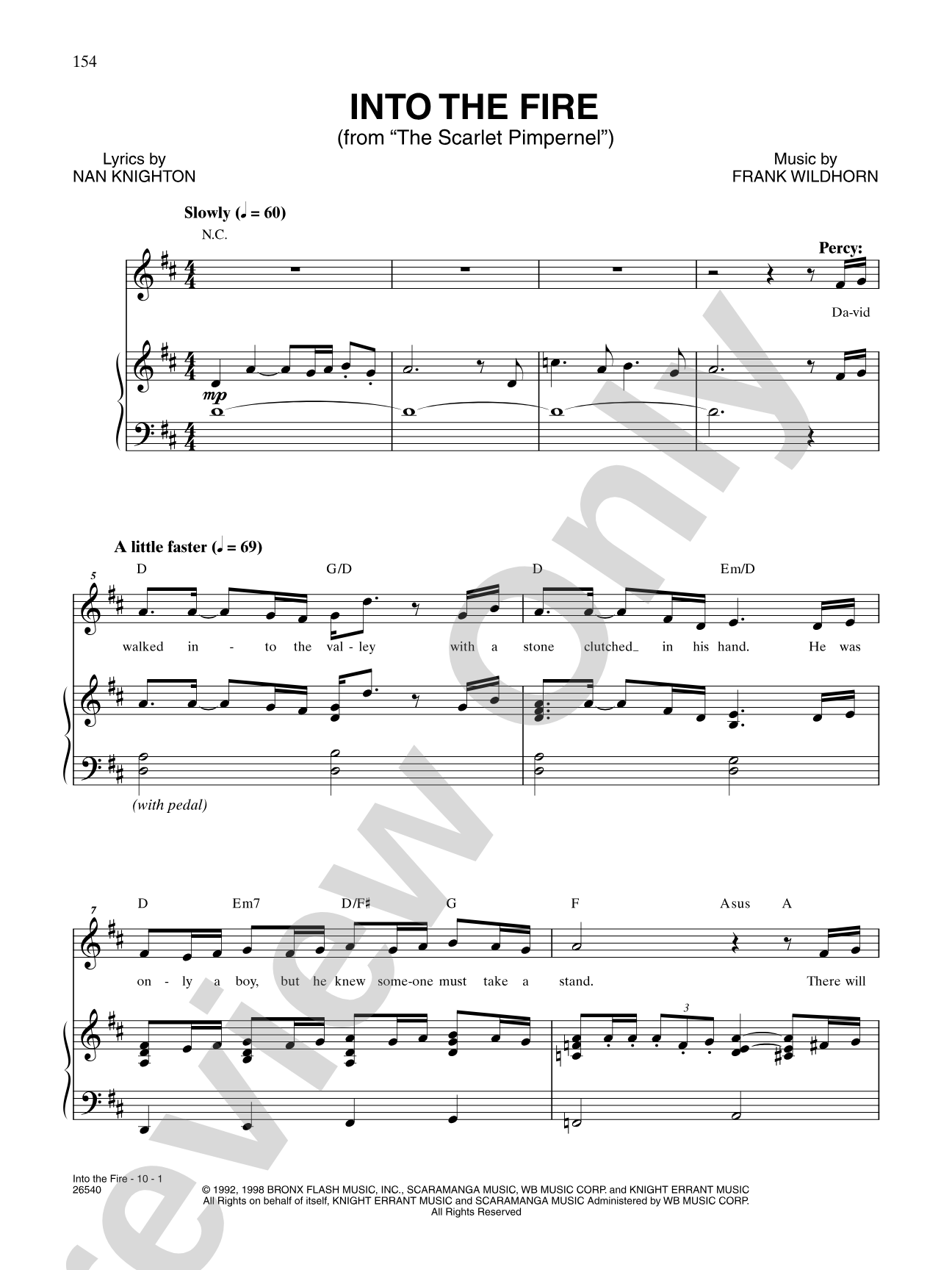Into the Fire (From "The Scarlet Pimpernel"): Piano/Vocal/Chords