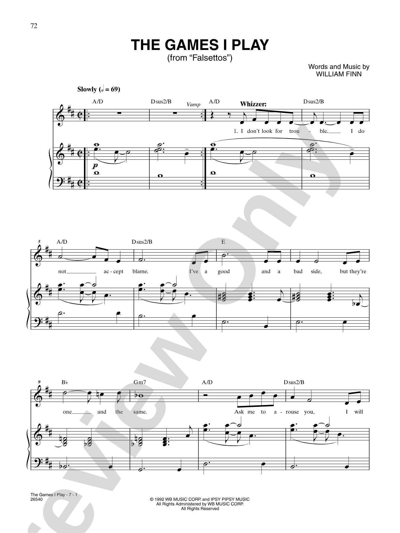 The Games I Play (From "Falsettos"): Piano/Vocal/Chords