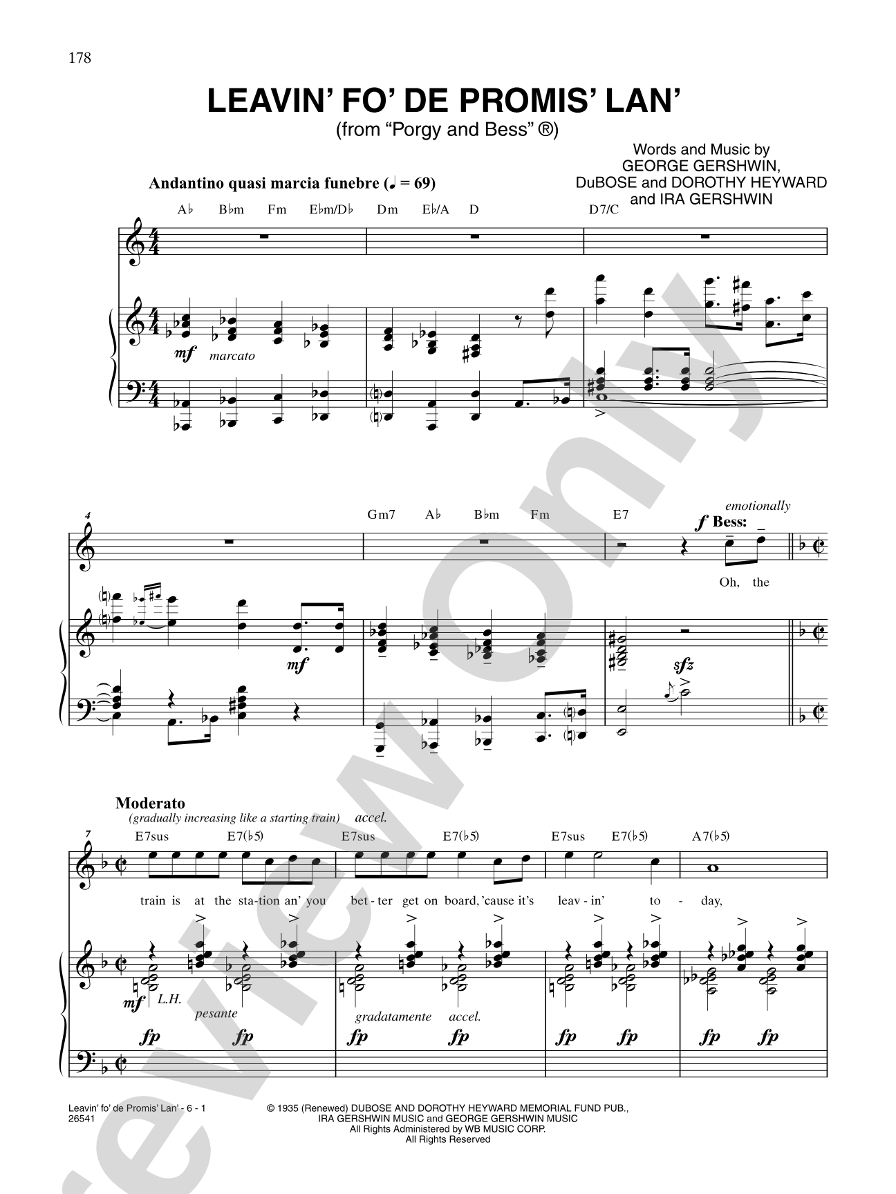 Leavin' for De' Promise Lan' (From "Porgy and Bess"): Piano/Vocal/Chords