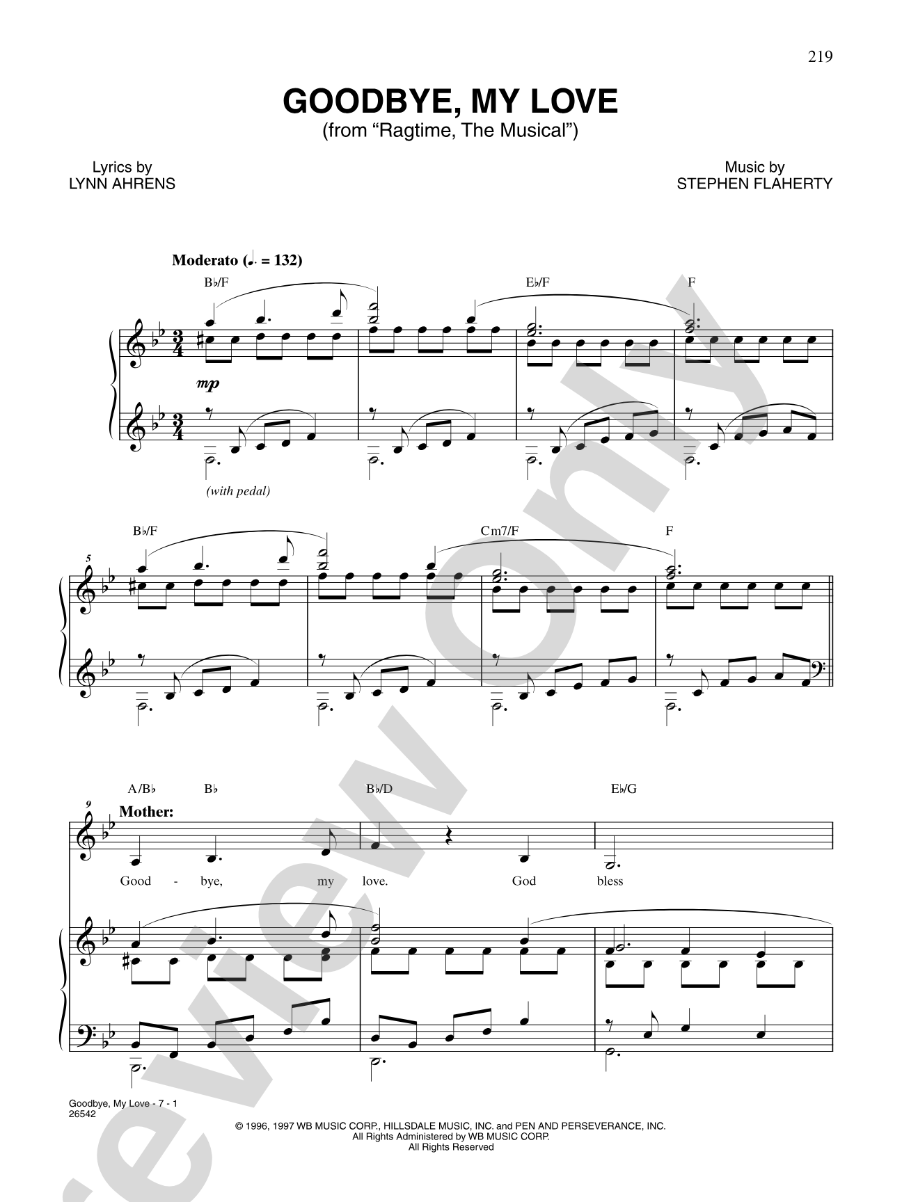 Goodbye, My Love (From "Ragtime"): Piano/Vocal/Chords