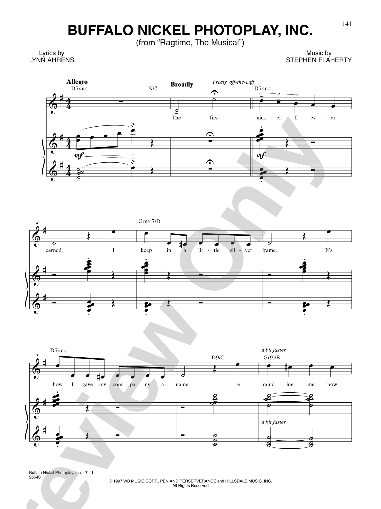 Buffalo Nickel Photoplay, Inc. (From "Ragtime"): Piano/Vocal/Chords