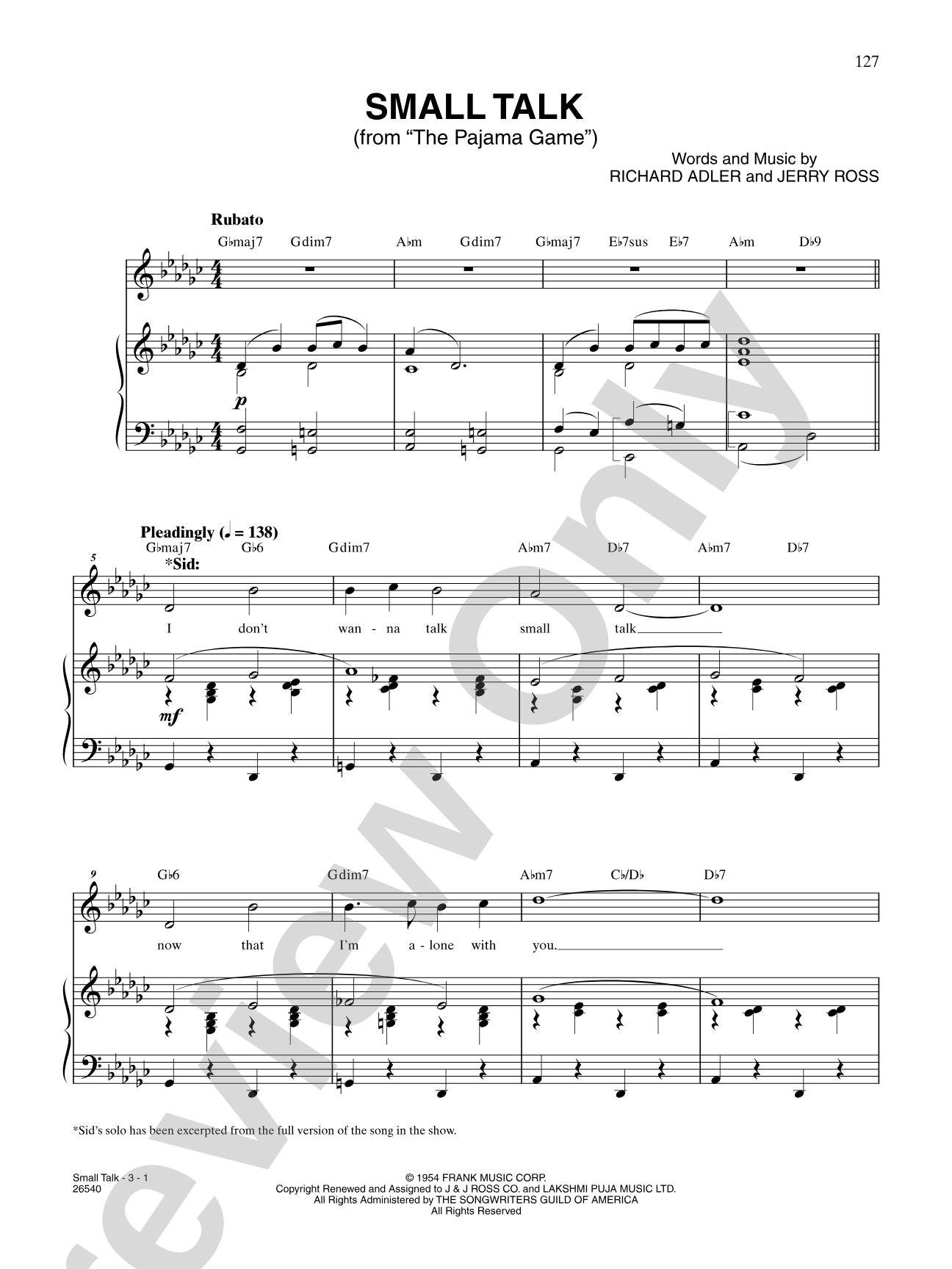 Small Talk (From "The Pajama Game"): Piano/Vocal/Chords