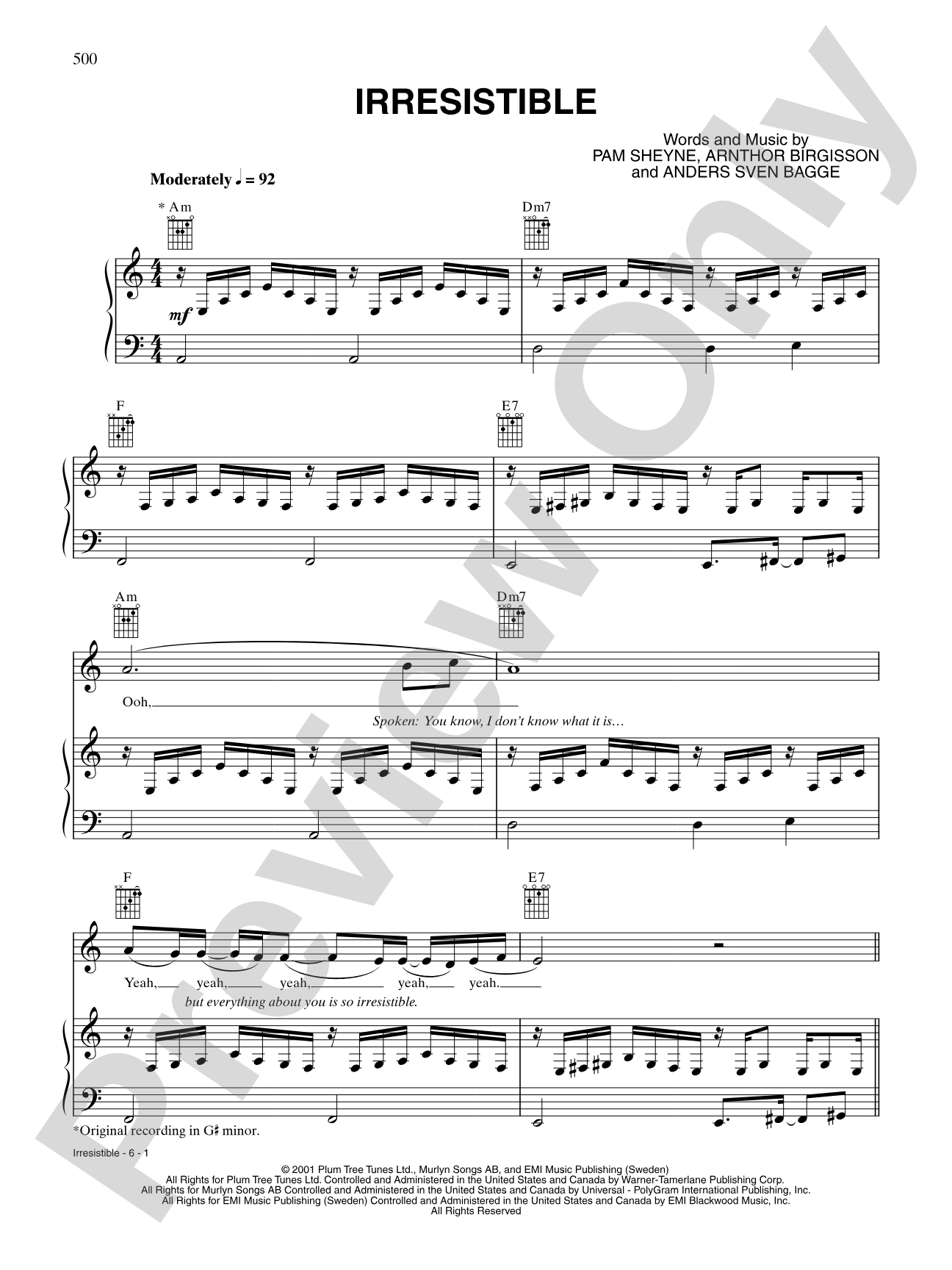 Irresistible: Piano/Vocal/Chords