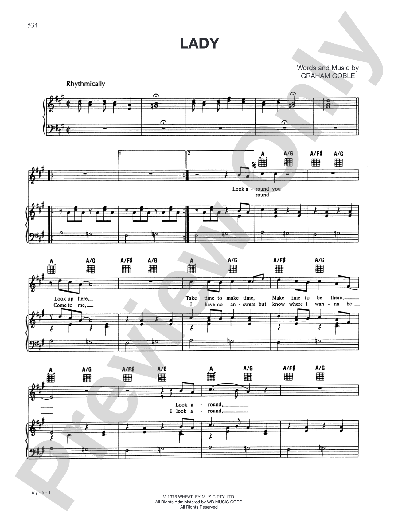 Lady: Piano/Vocal/Chords