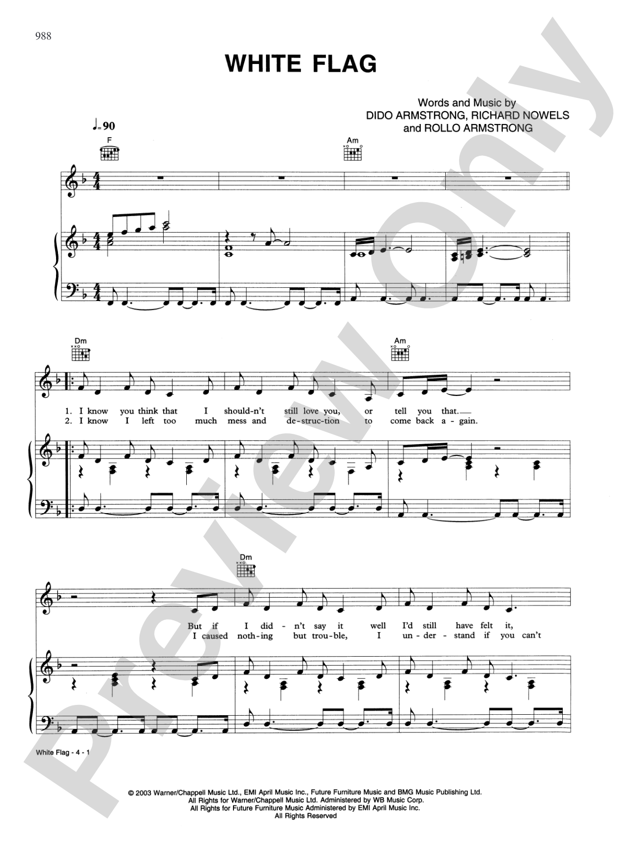 White Flag: Piano/Vocal/Chords