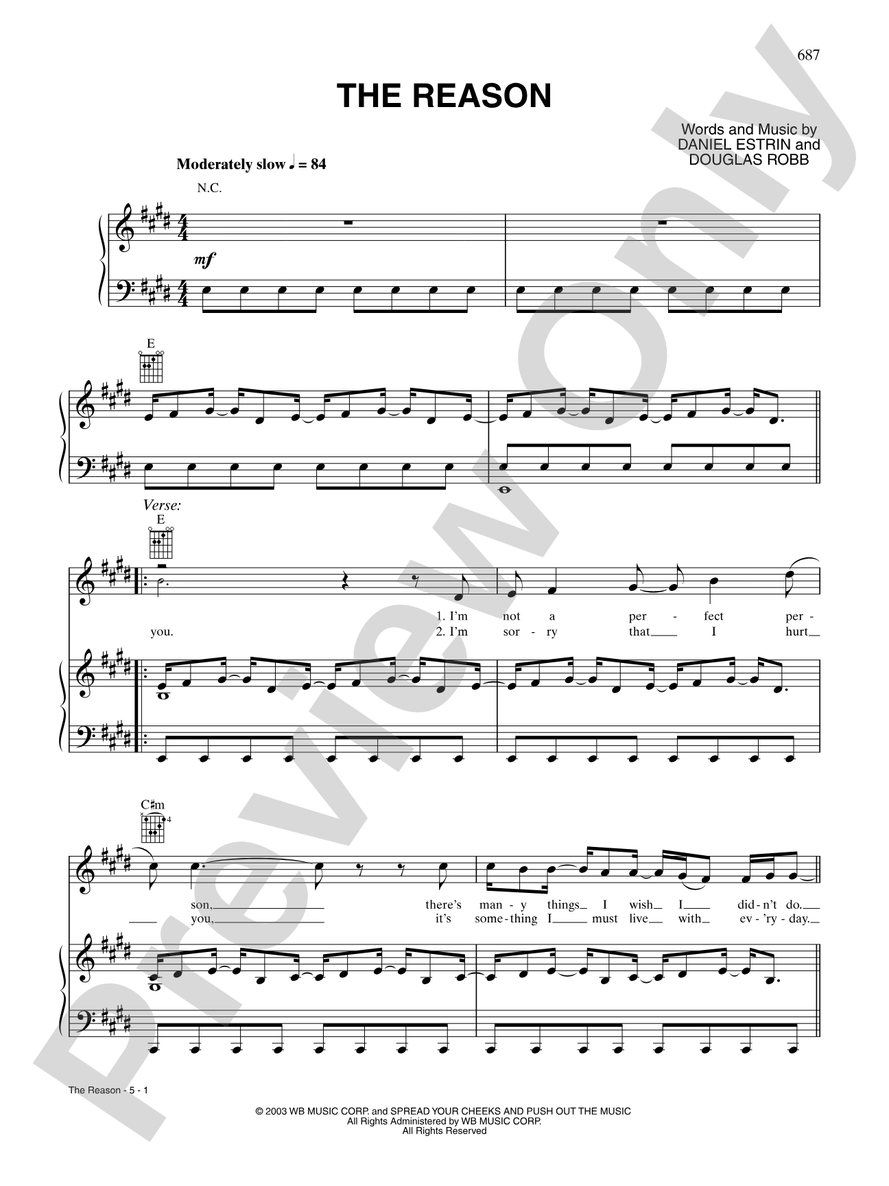 The Reason: Piano/Vocal/Chords