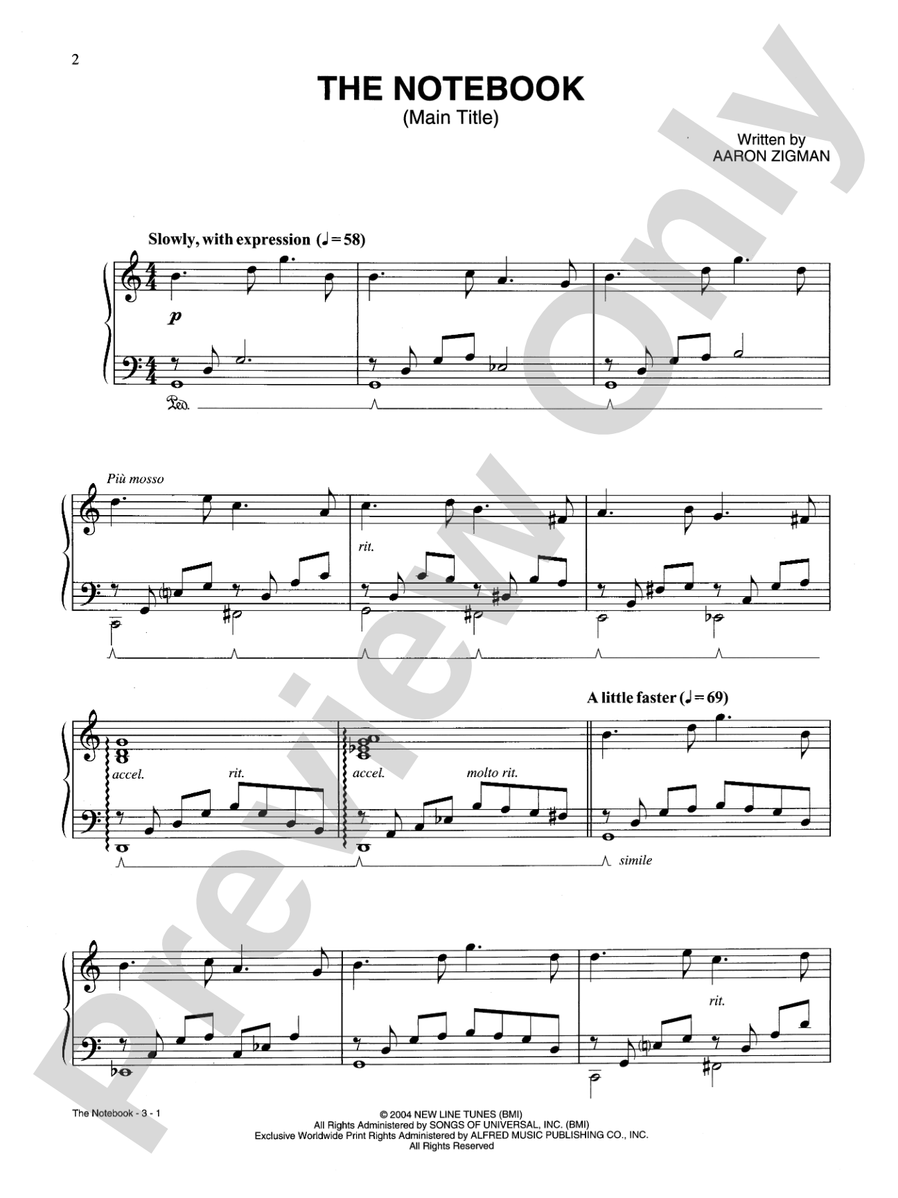 The Notebook (Main Title) (from The Notebook): Piano/Vocal/Chords