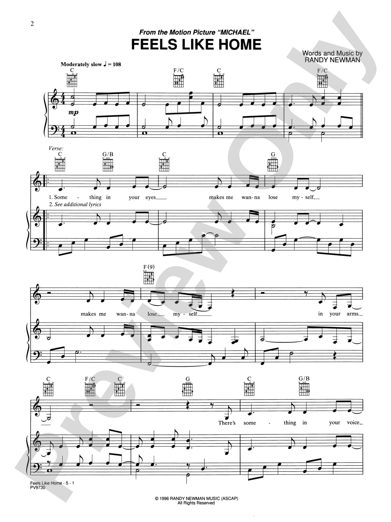 Feels Like Home (from Michael): Piano/Vocal/Chords