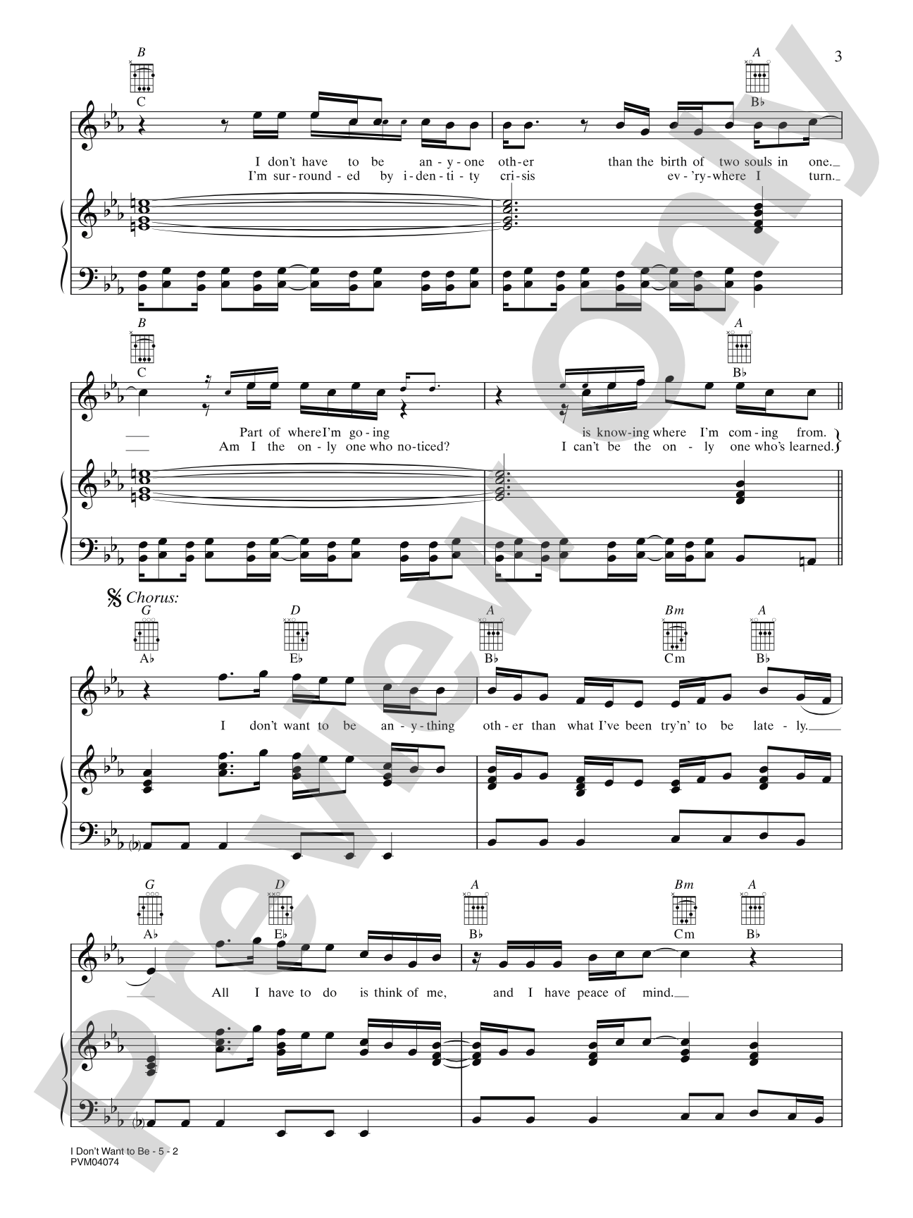 I Don't Want To Be: Piano/Vocal/Chords