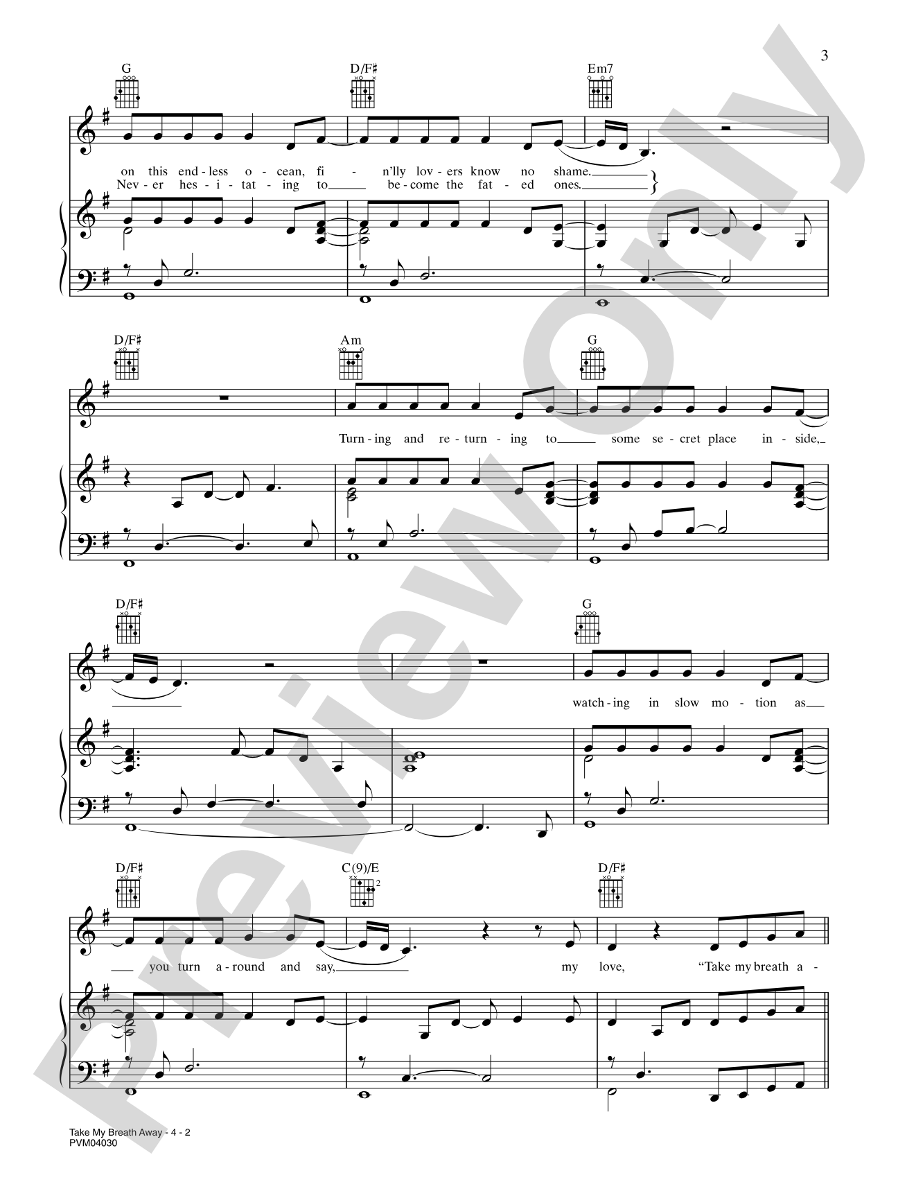 Take My Breath Away: Piano/Vocal/Chords