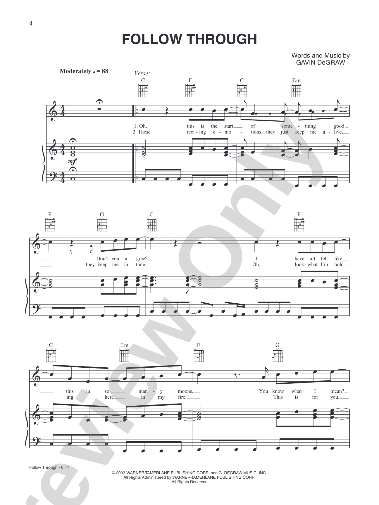 Follow Through: Piano/Vocal/Chords