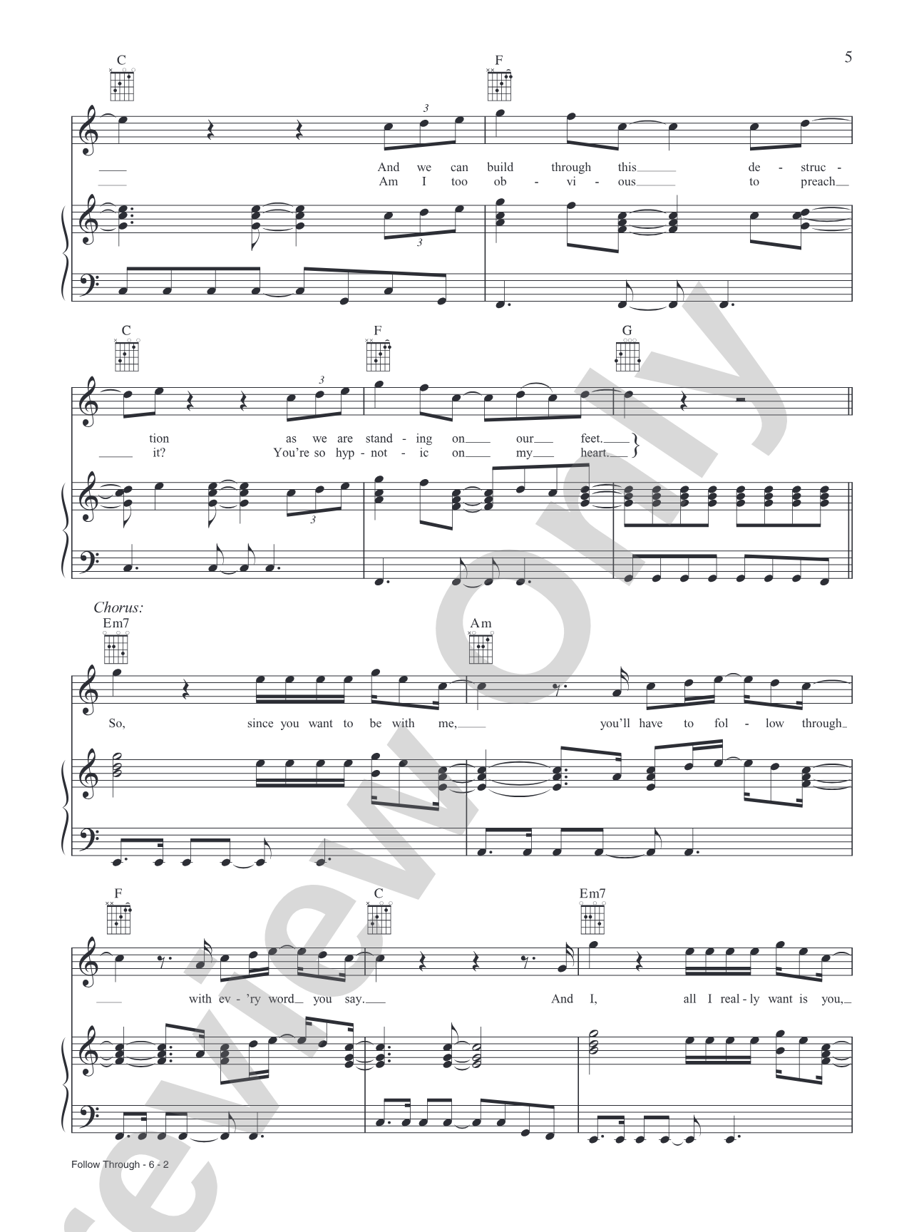 Follow Through: Piano/Vocal/Chords